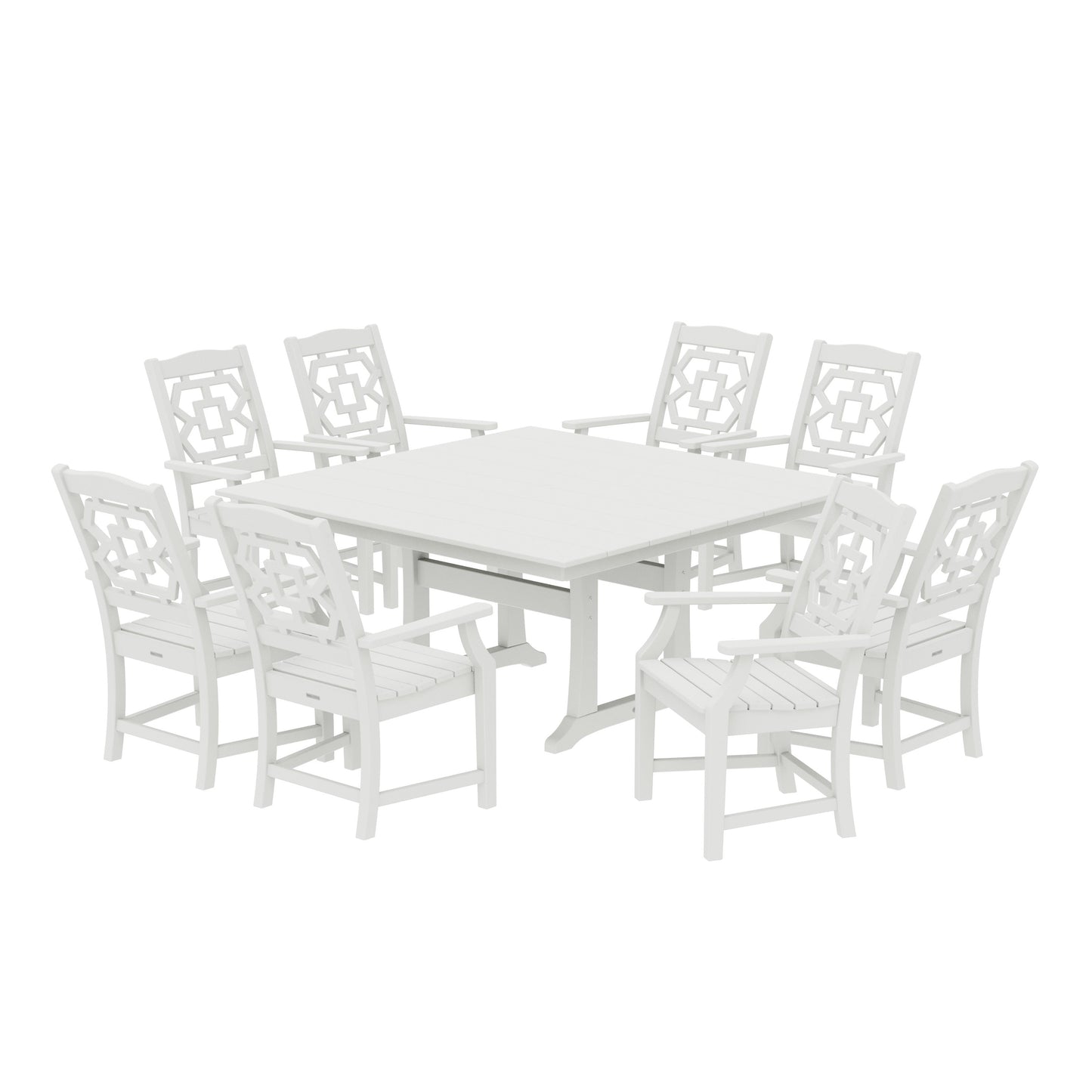 POLYWOOD Chinoiserie 9-Piece Square Farmhouse Dining Set with Trestle Legs — Vintage White