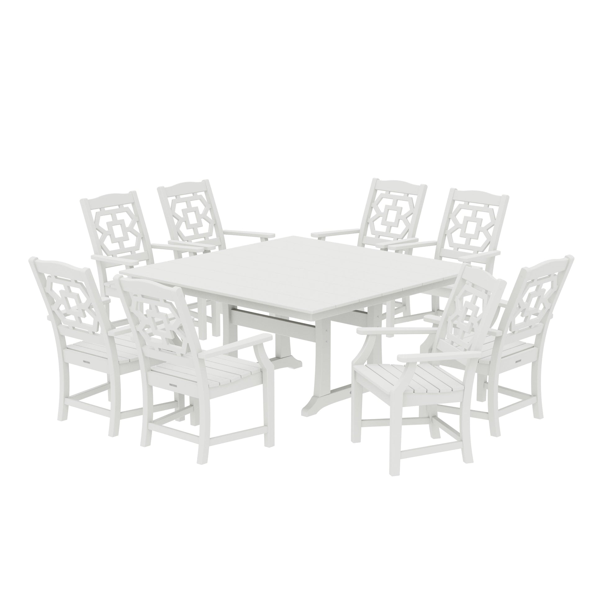 POLYWOOD Chinoiserie 9-Piece Square Farmhouse Dining Set with Trestle Legs — Vintage White