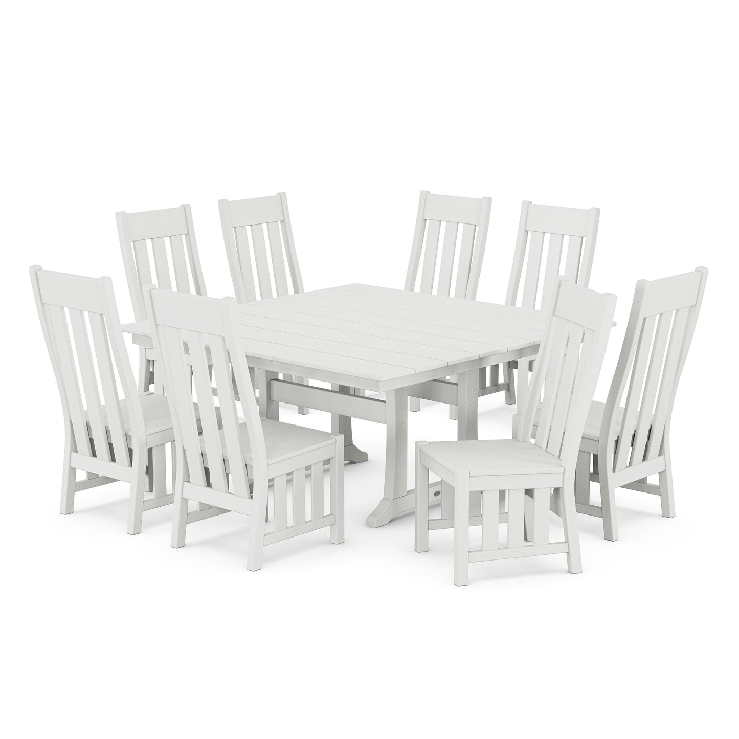 POLYWOOD Acadia Side Chair 9-Piece Square Farmhouse Dining Set with Trestle Legs — White