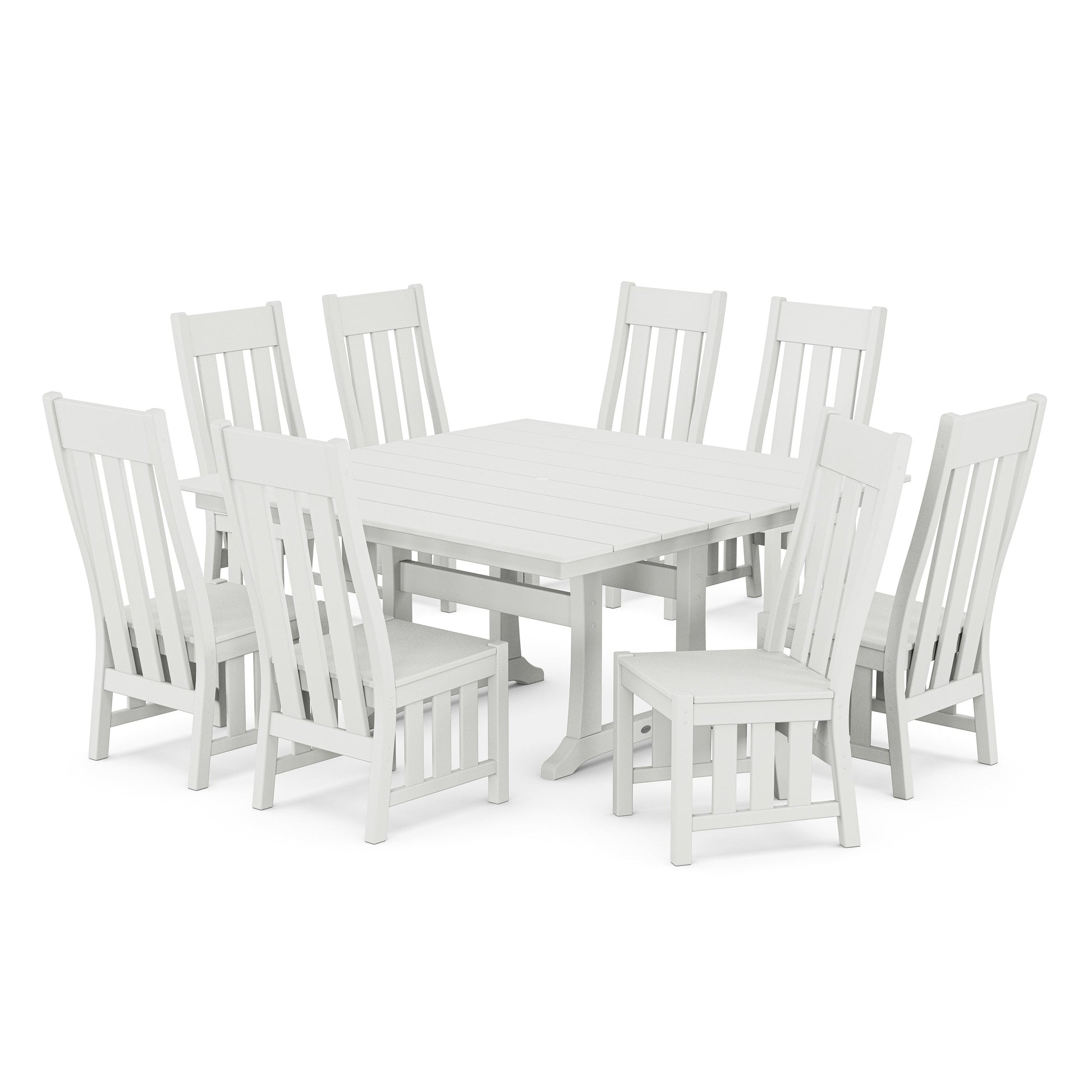 POLYWOOD Acadia Side Chair 9-Piece Square Farmhouse Dining Set with Trestle Legs — White