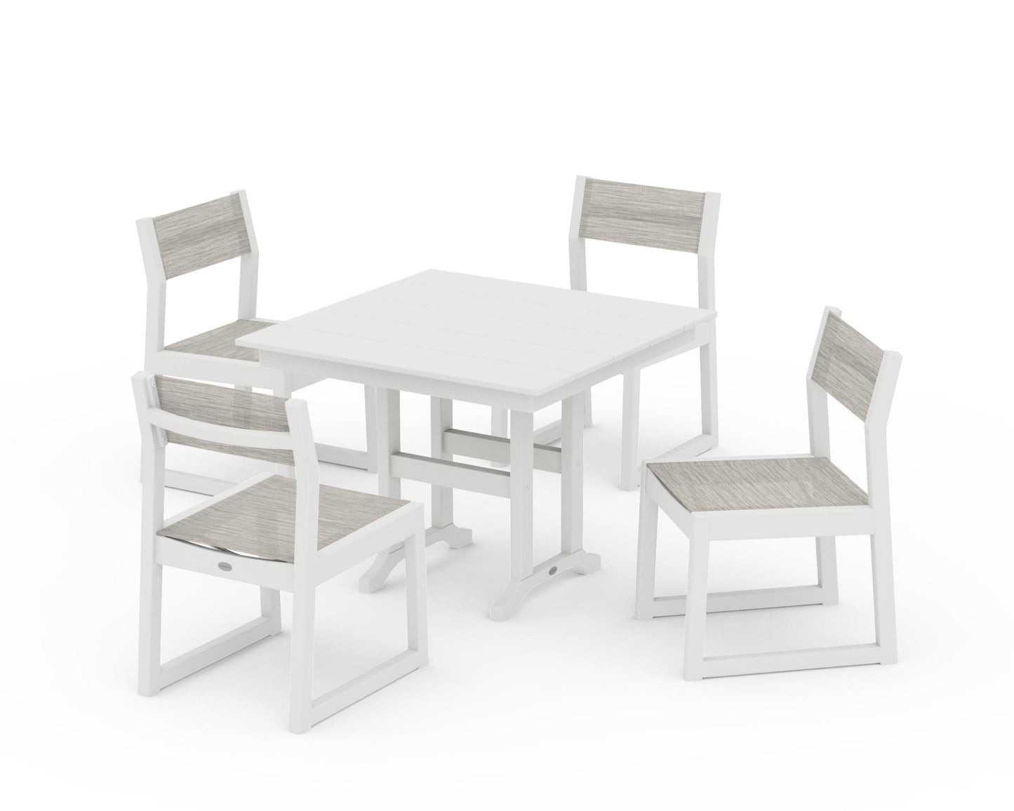 POLYWOOD EDGE Sling Side Chair 5-Piece Farmhouse Dining Set — Vintage White / Birch Sling