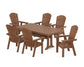 POLYWOOD Nautical Curveback Adirondack 7-Piece Farmhouse Dining Set with Trestle Legs — Teak