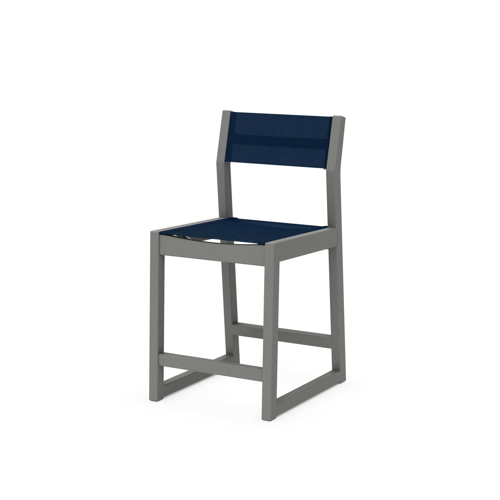 POLYWOOD EDGE Sling Counter Side Chair — Slate Grey / Navy Blue Sling