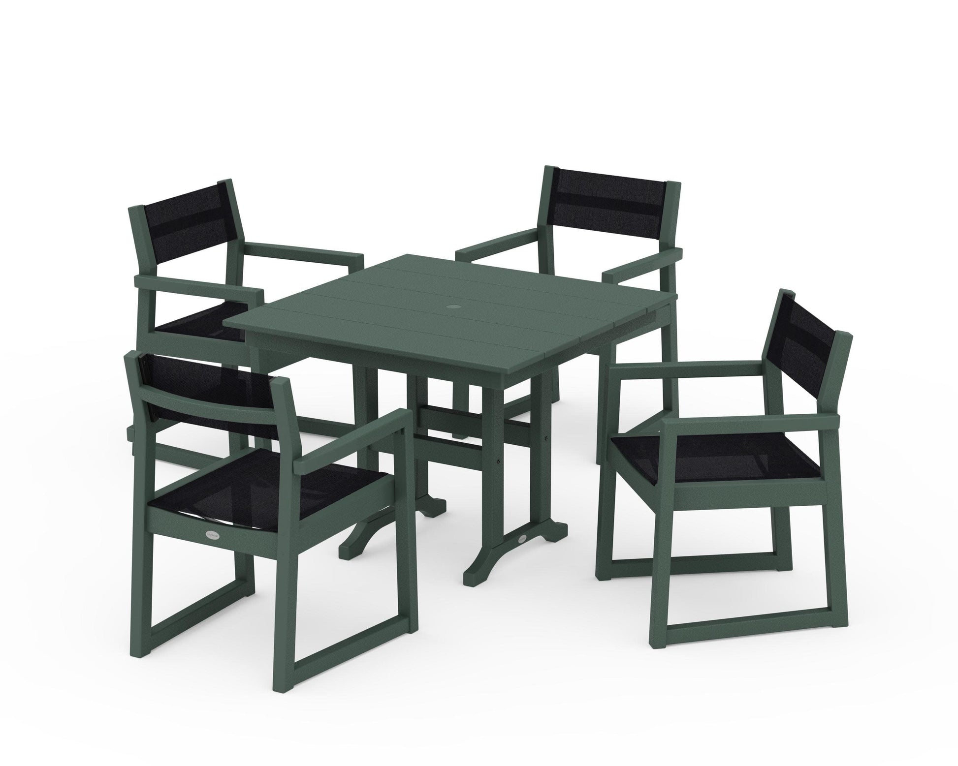 POLYWOOD EDGE Sling Arm Chair 5-Piece Farmhouse Dining Set — Green / Black Sling