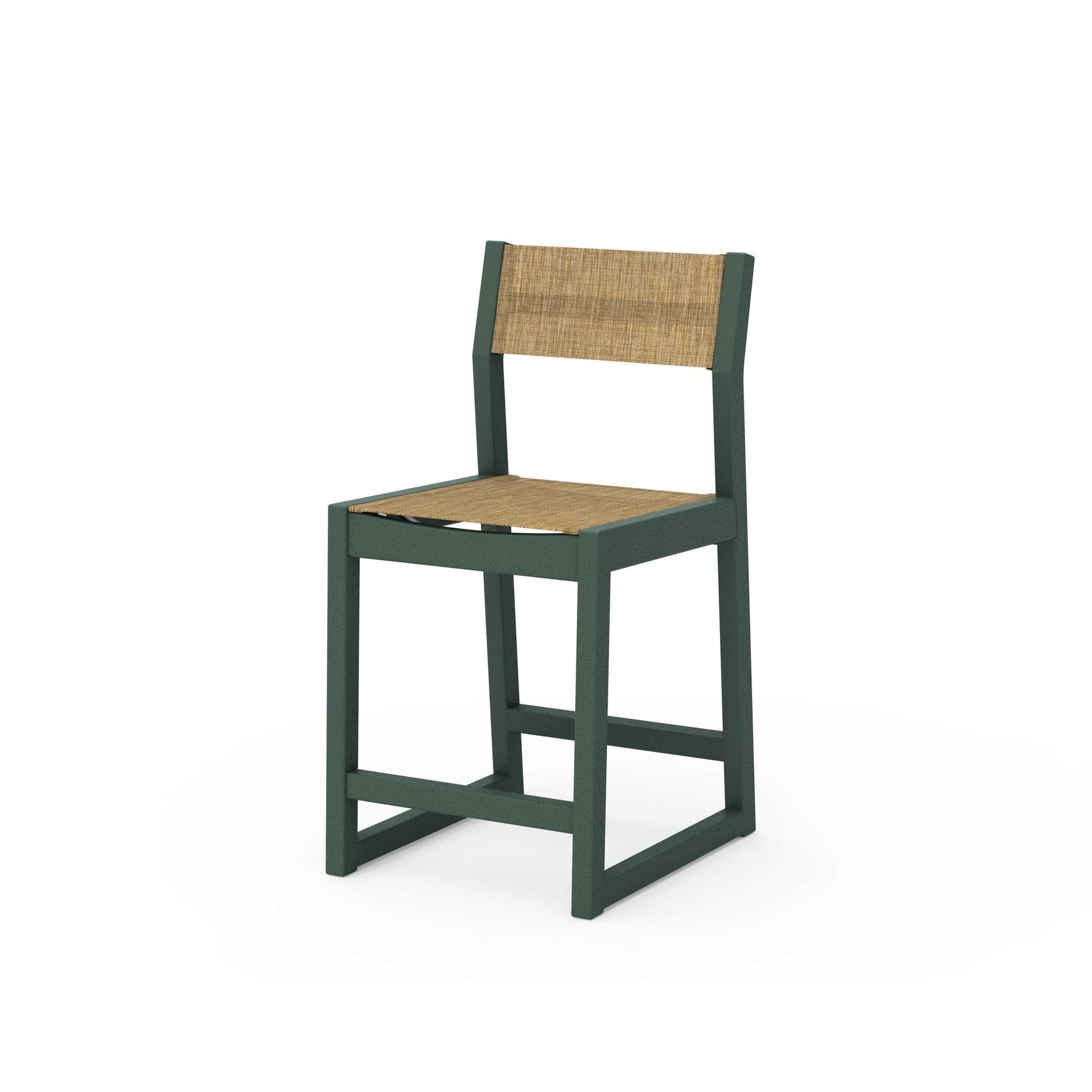 POLYWOOD EDGE Sling Counter Side Chair — Green / Burlap Sling