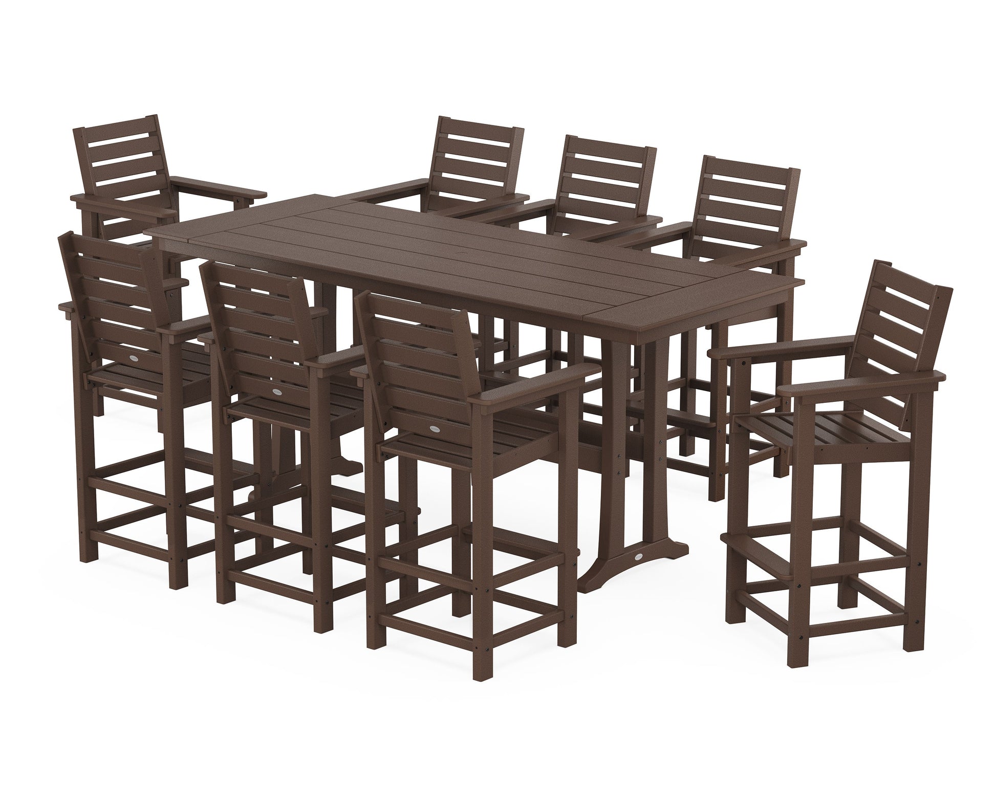POLYWOOD Captain 9-Piece Farmhouse Bar Set with Trestle Legs — Mahogany