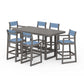 POLYWOOD EDGE Sling 7-Piece Bar Table Set — Driftwood / Poolside Sling