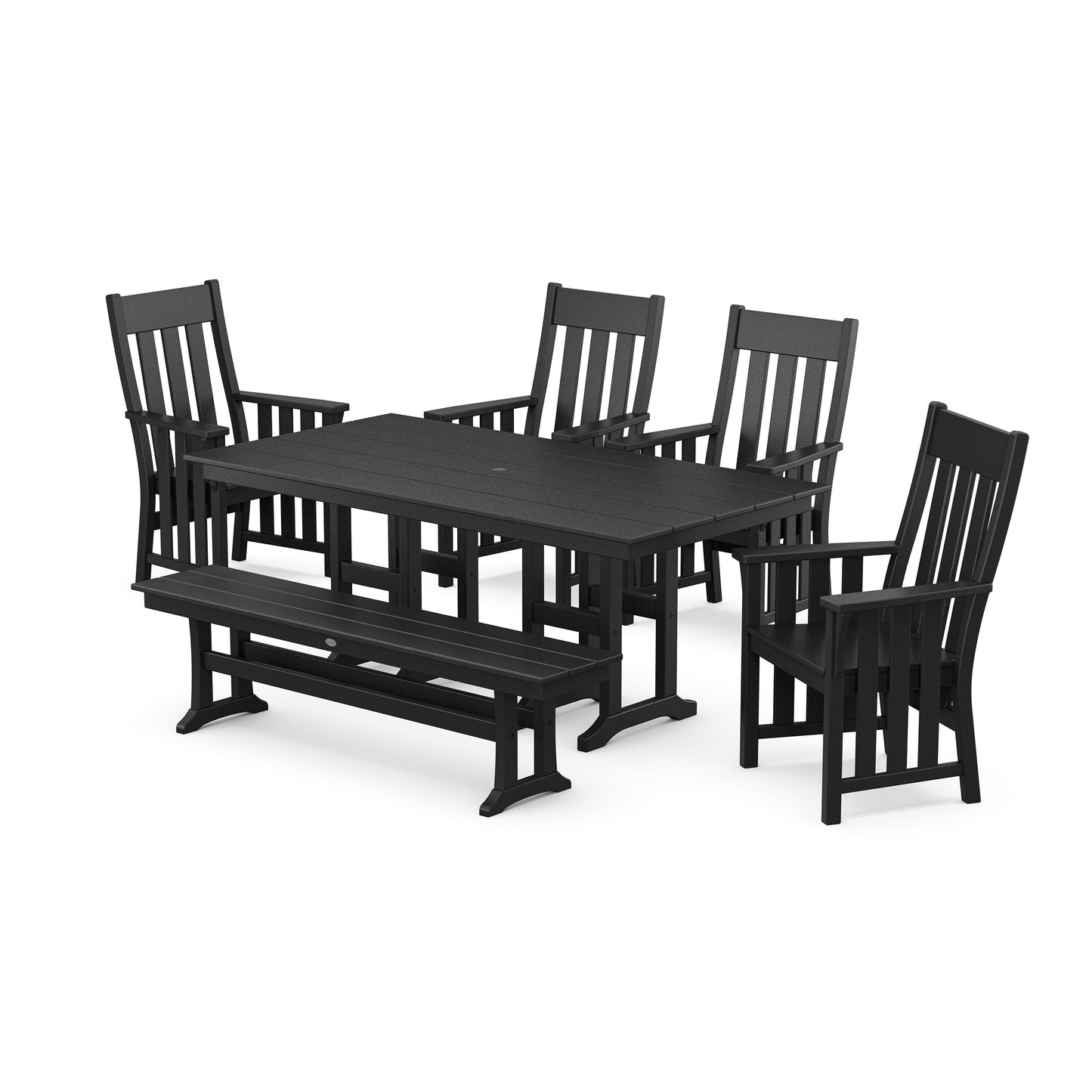 POLYWOOD Acadia 6-Piece Farmhouse Dining Set with Bench — Black