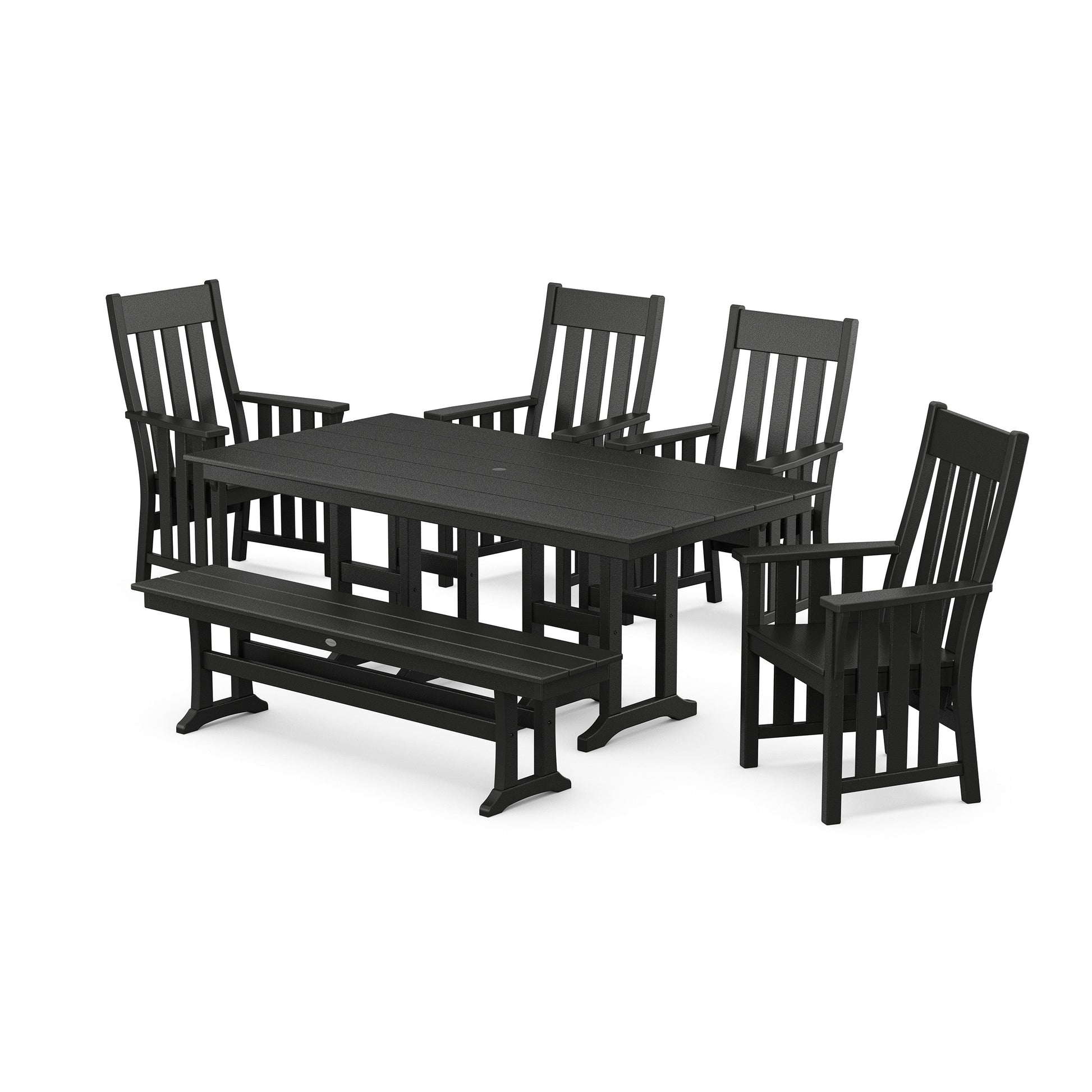 POLYWOOD Acadia 6-Piece Farmhouse Dining Set with Bench — Black