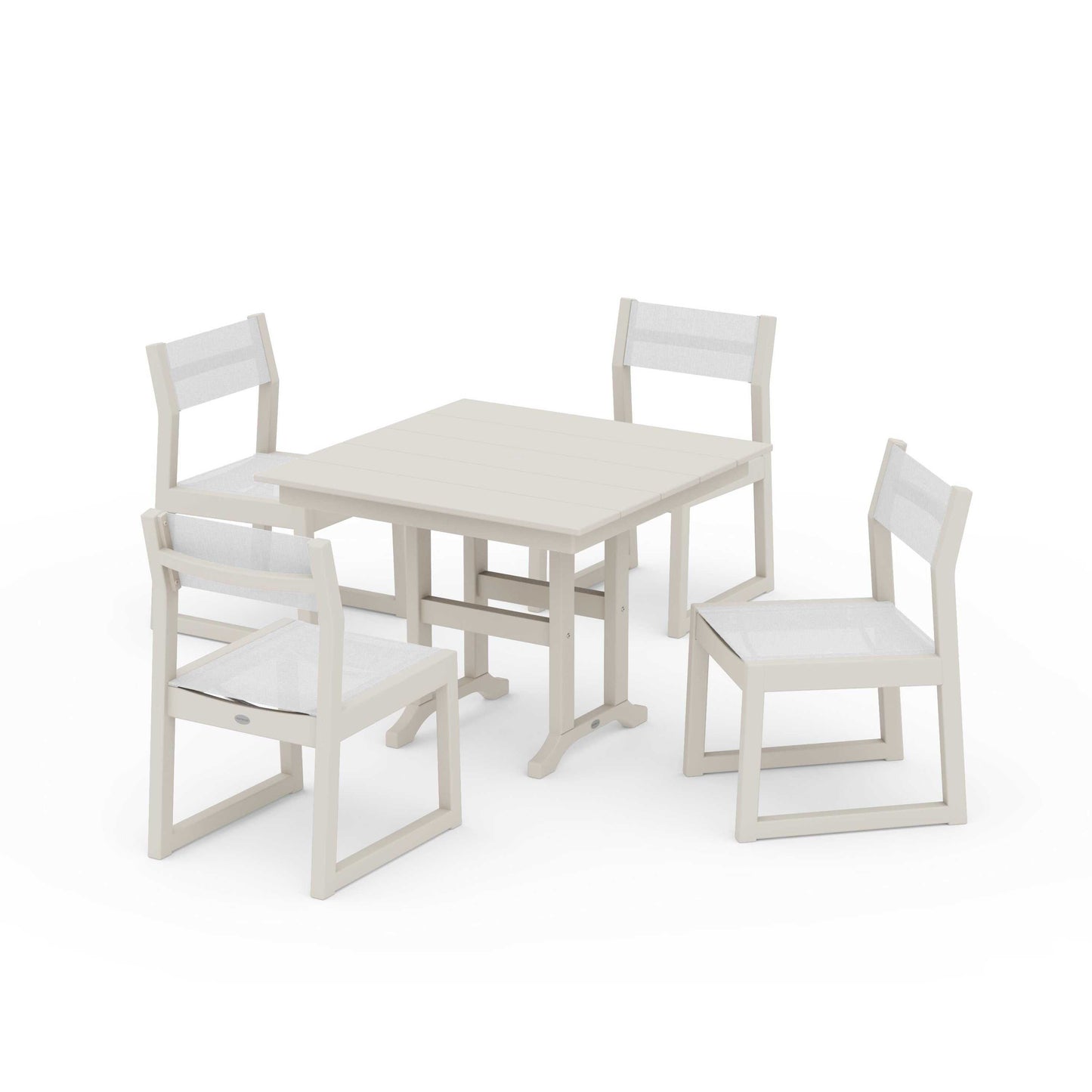 POLYWOOD EDGE Sling Side Chair 5-Piece Farmhouse Dining Set — Sand / White Sling