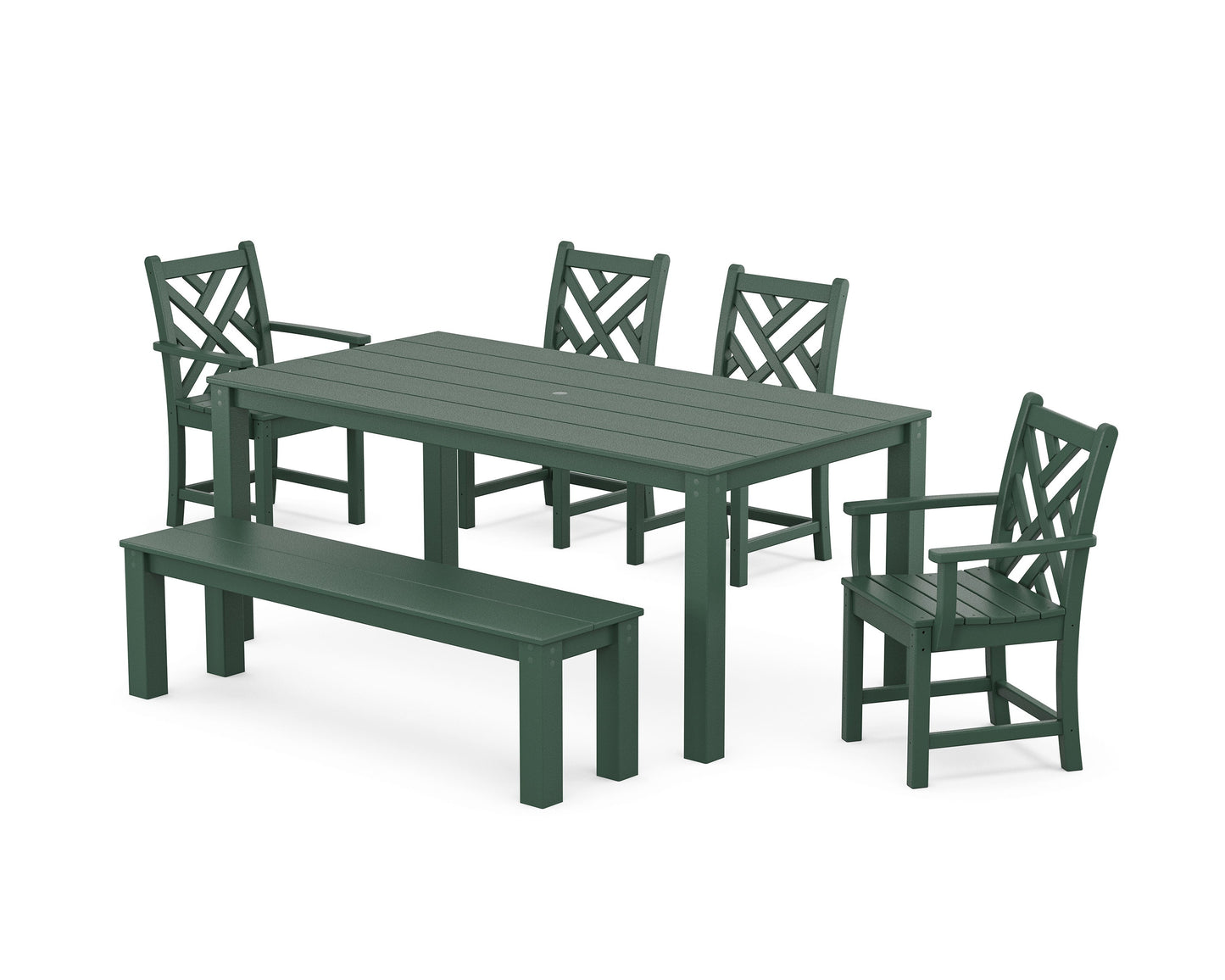 POLYWOOD Chippendale 6-Piece Parsons Dining Set with Bench — Green