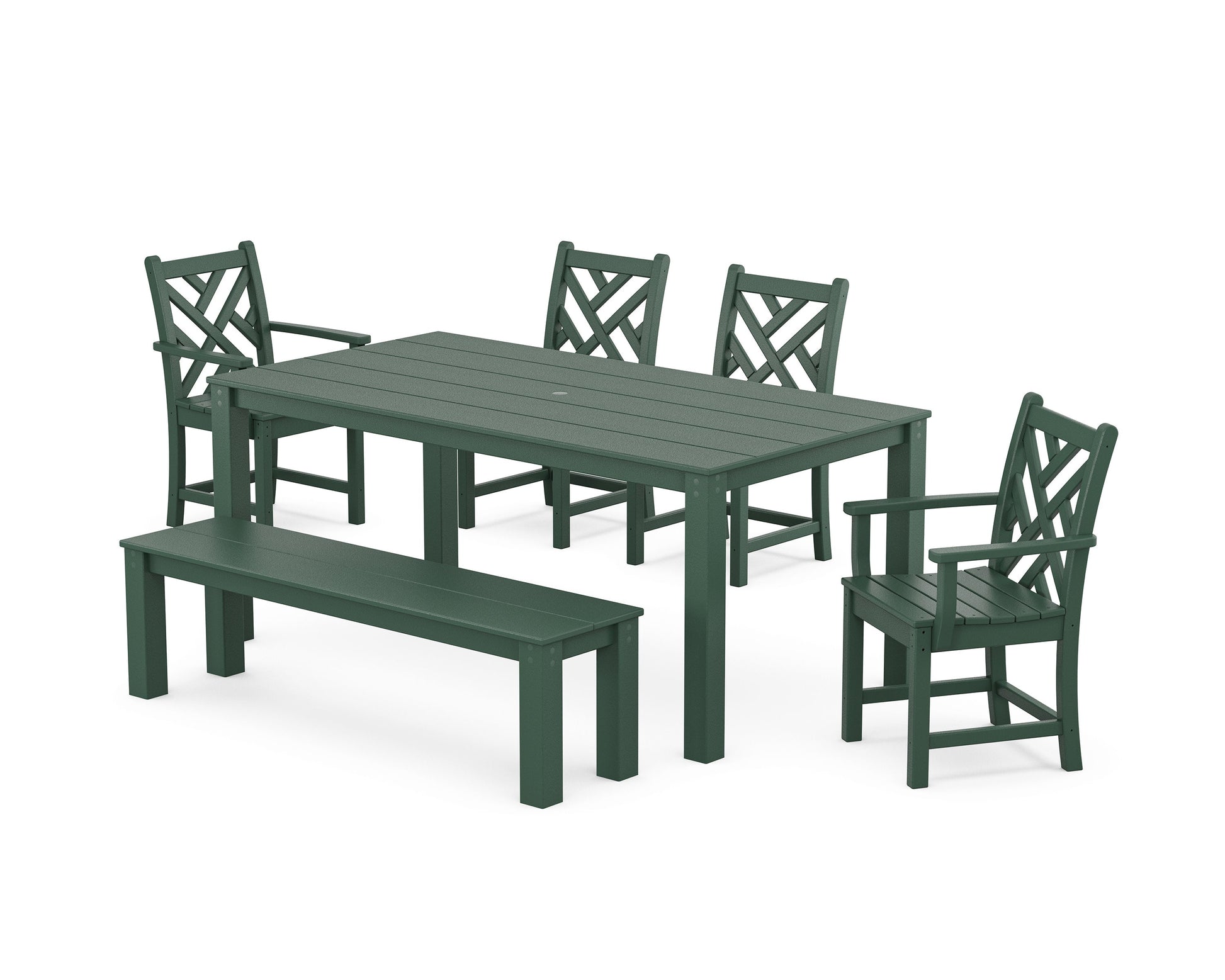 POLYWOOD Chippendale 6-Piece Parsons Dining Set with Bench — Green