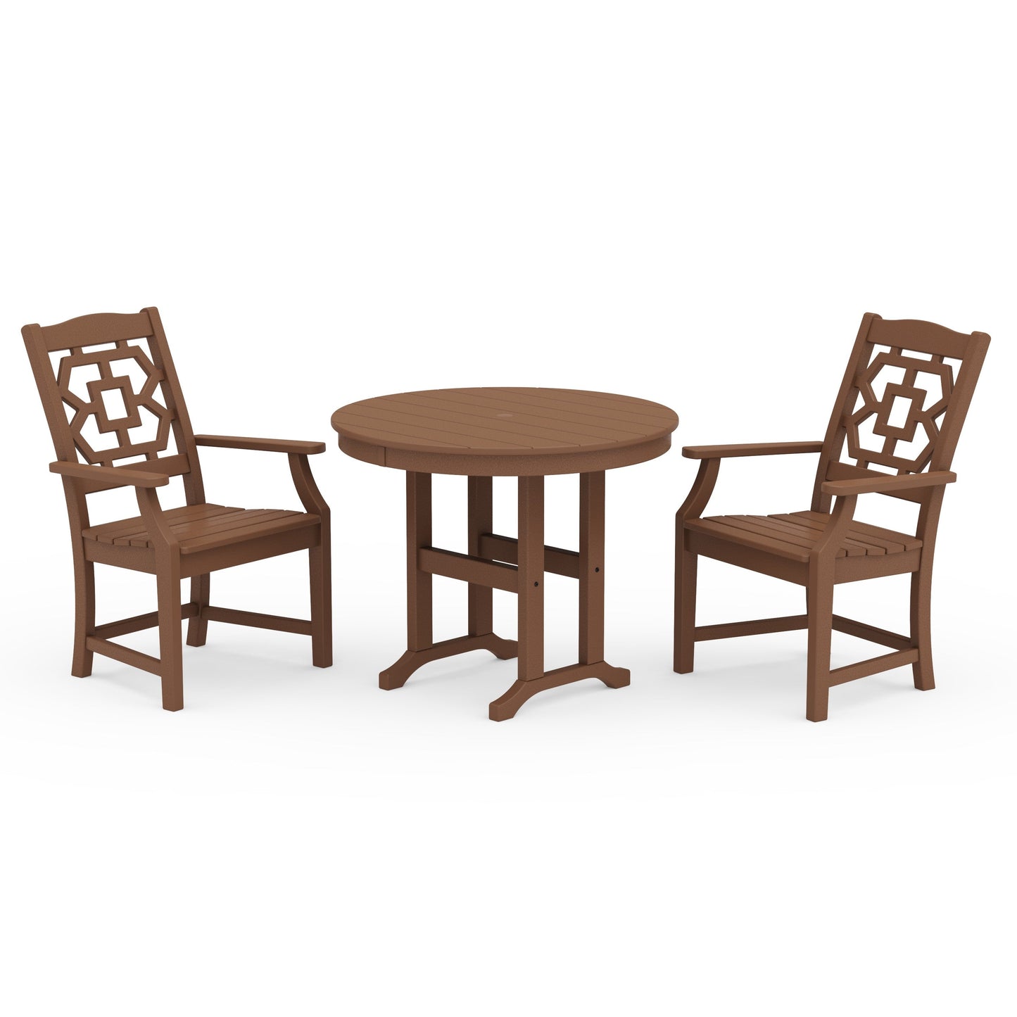 POLYWOOD Chinoiserie 3-Piece Farmhouse Dining Set — Teak