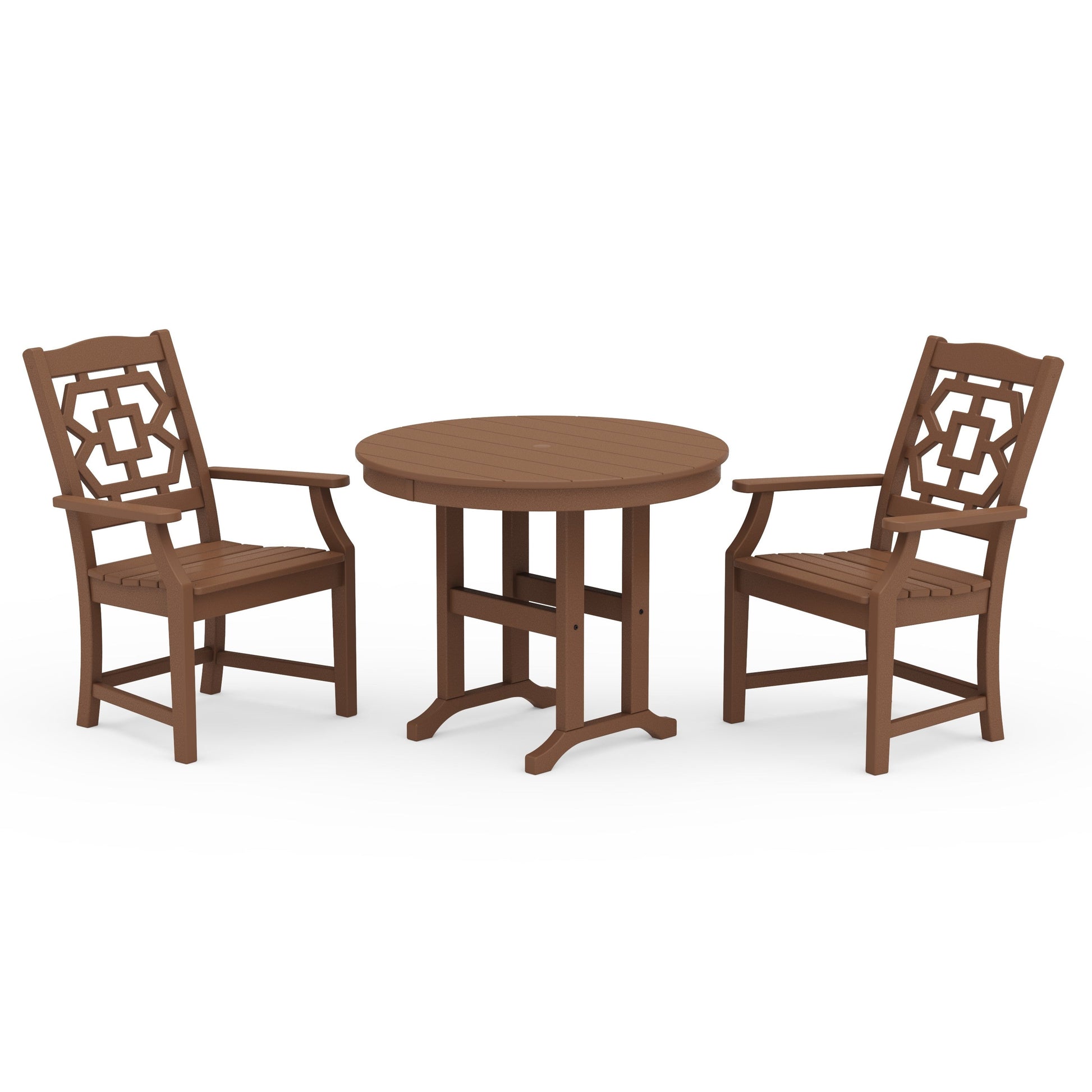 POLYWOOD Chinoiserie 3-Piece Farmhouse Dining Set — Teak