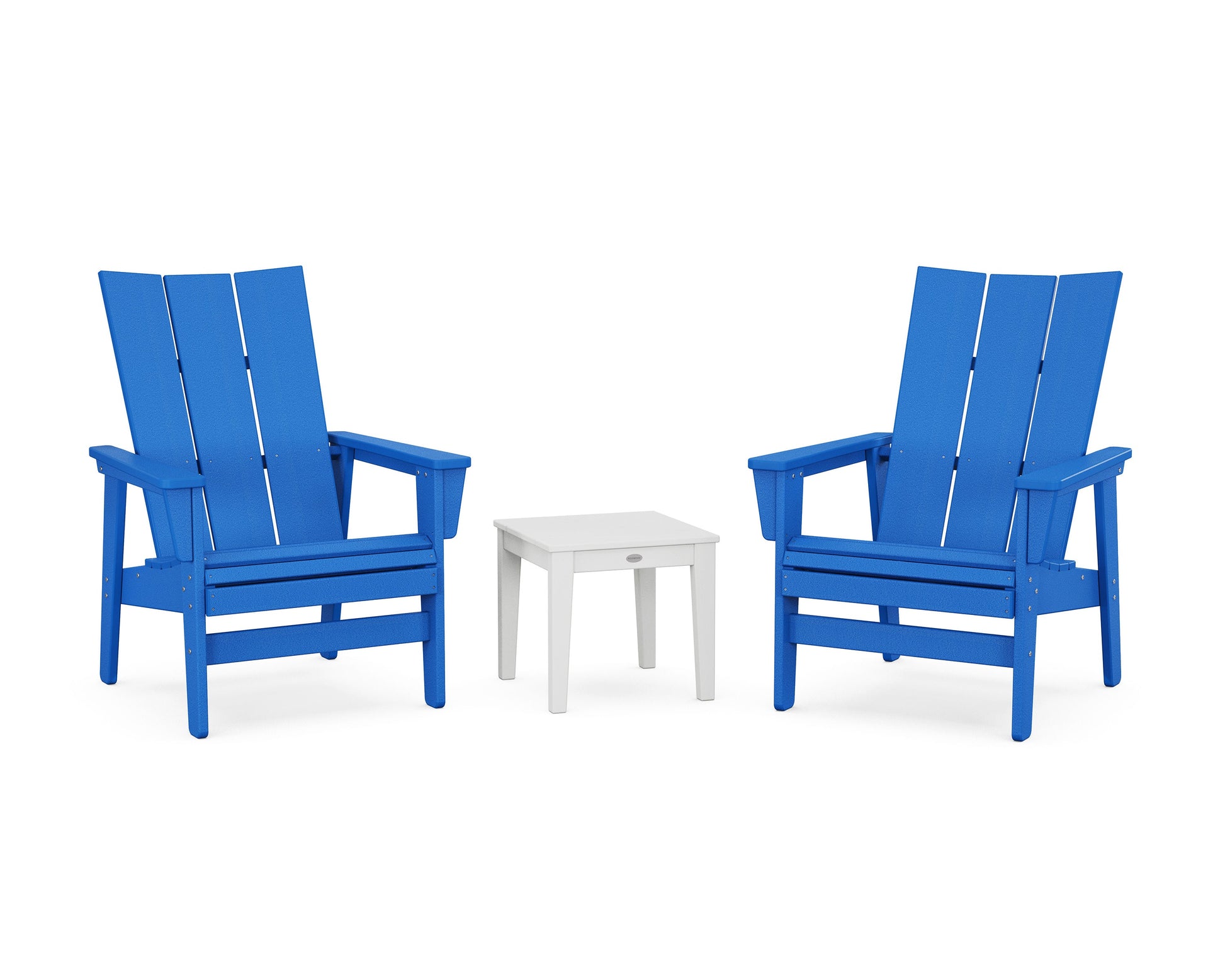POLYWOOD 3-Piece Modern Grand Upright Adirondack Set — Pacific Blue / White