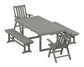 POLYWOOD Vineyard Folding Chair 5-Piece Dining Set with Benches — Slate Grey
