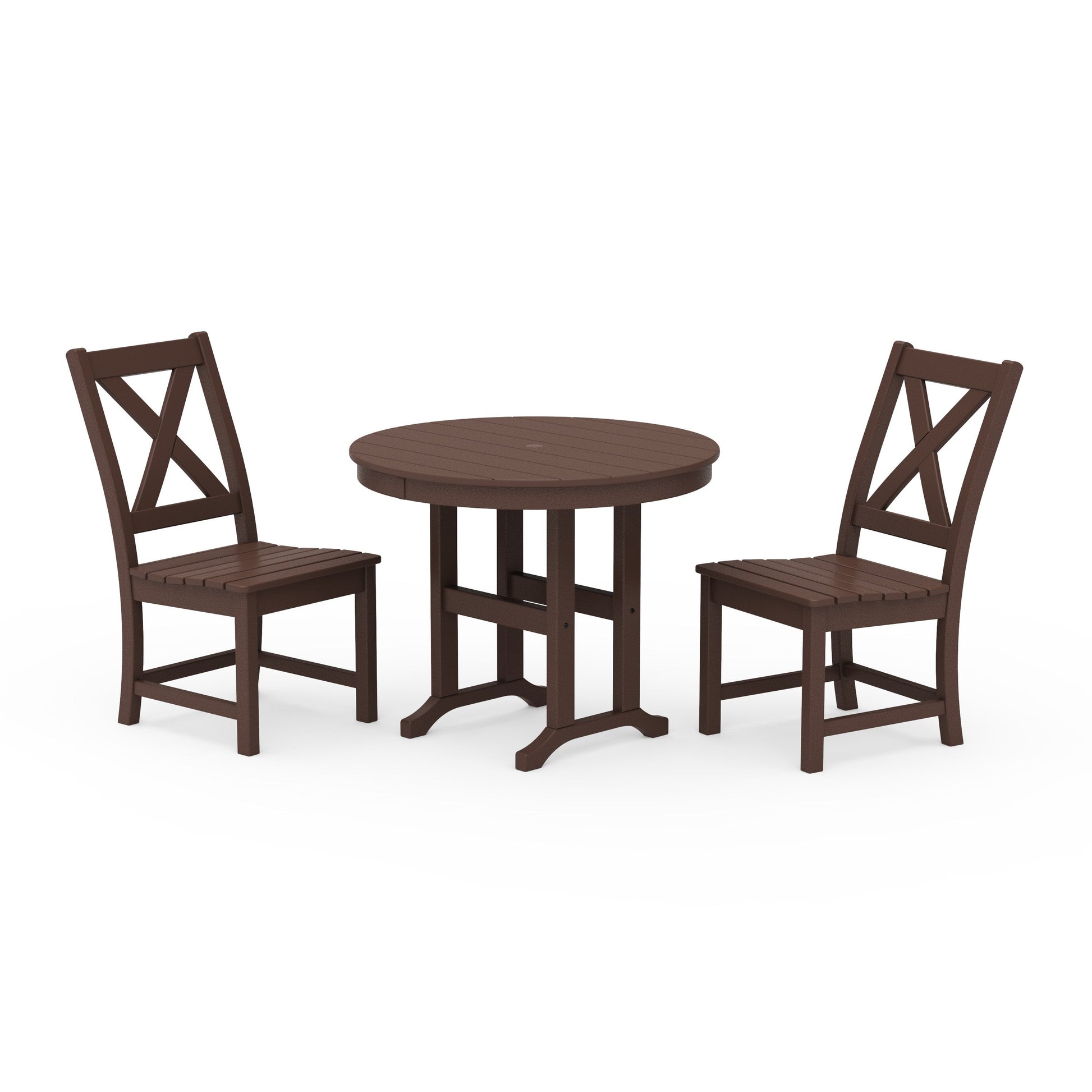 POLYWOOD Braxton Side Chair 3-Piece Round Dining Set — Mahogany