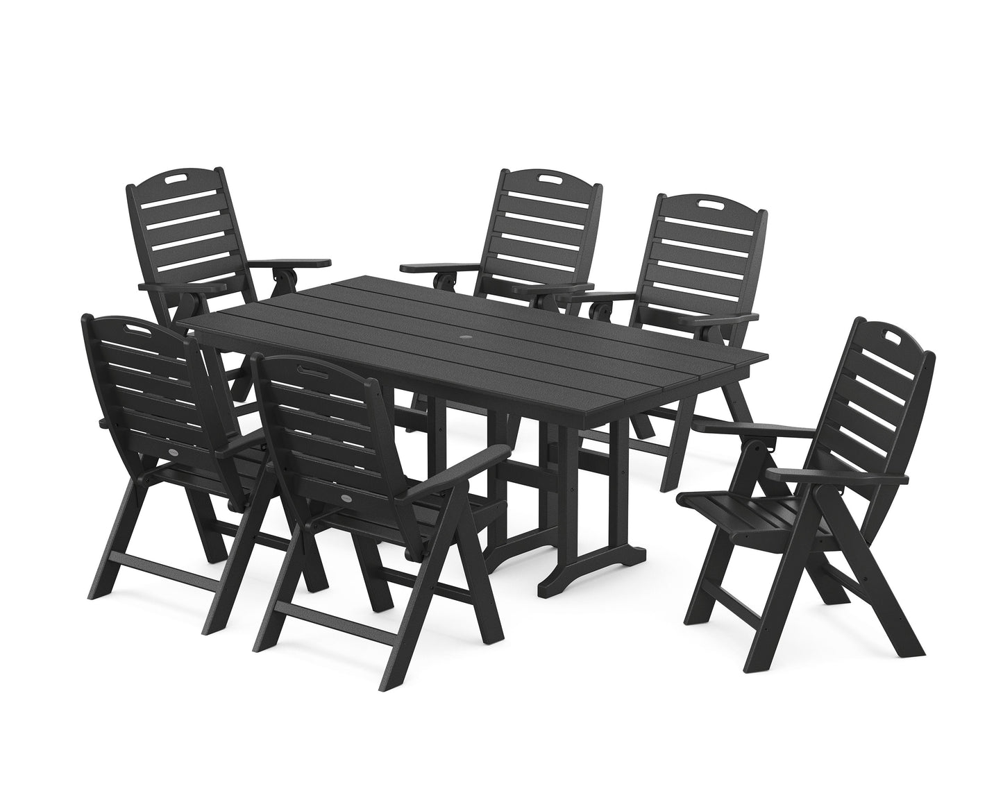 POLYWOOD Nautical Highback 7-Piece Farmhouse Dining Set — Black