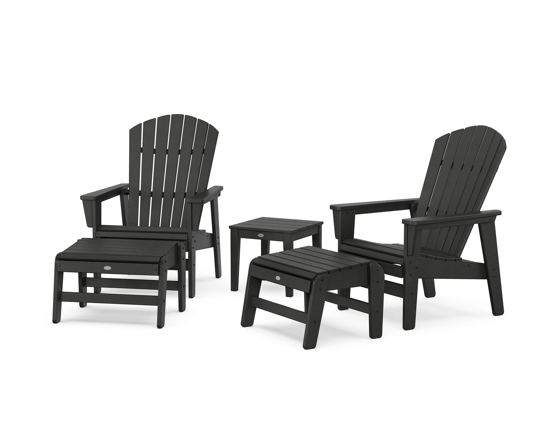 POLYWOOD 5-Piece Nautical Grand Upright Adirondack Set with Ottomans and Side Table — Black