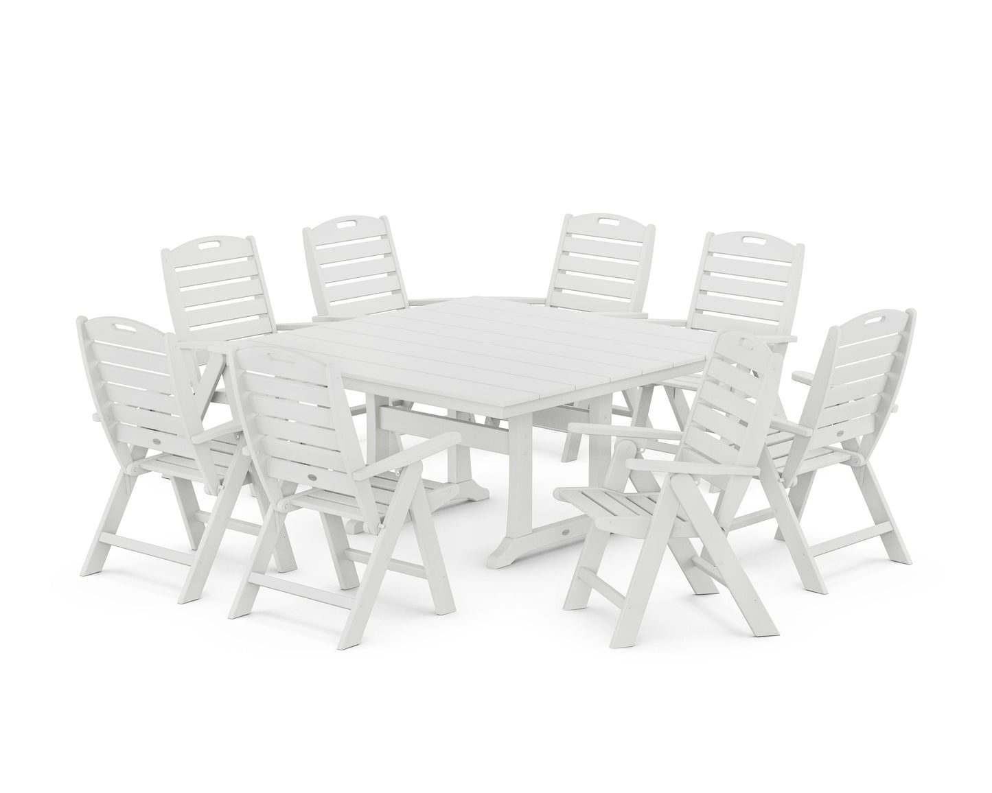 POLYWOOD Nautical Highback 9-Piece Square Farmhouse Dining Set with Trestle Legs — White