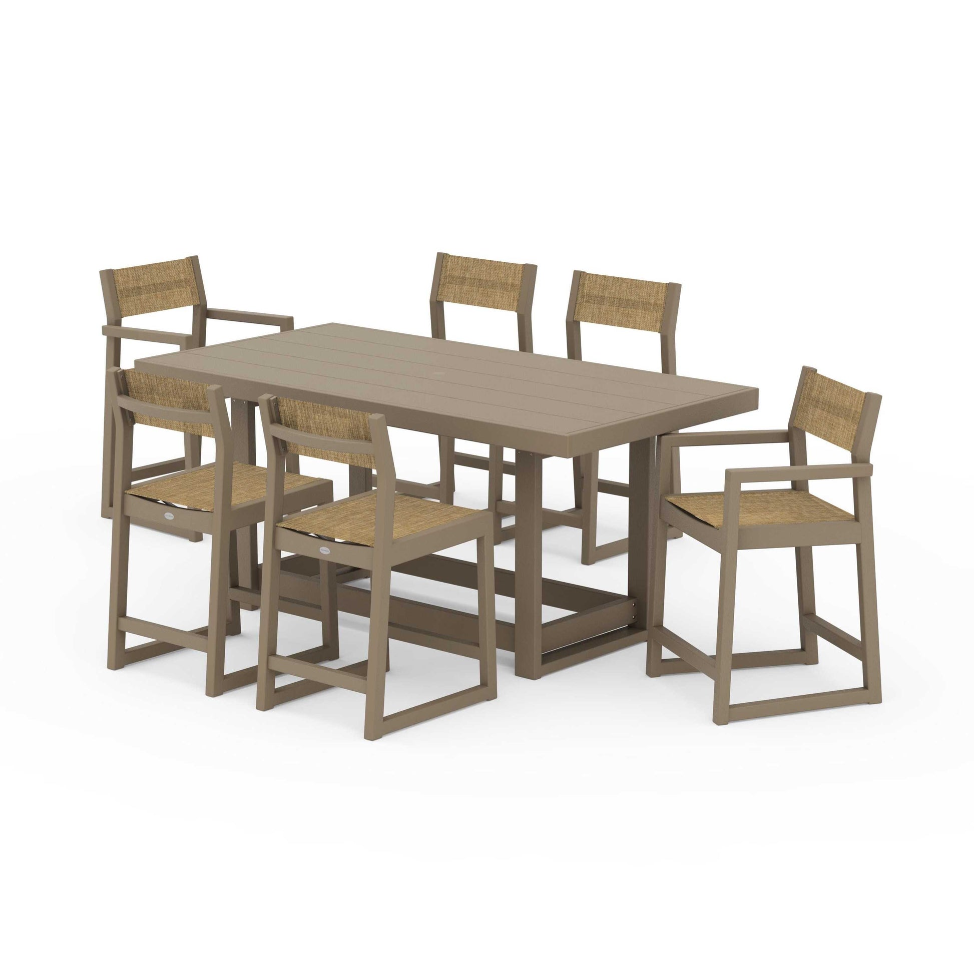 POLYWOOD EDGE Sling 7-Piece Counter Table Set — Vintage Sahara / Burlap Sling