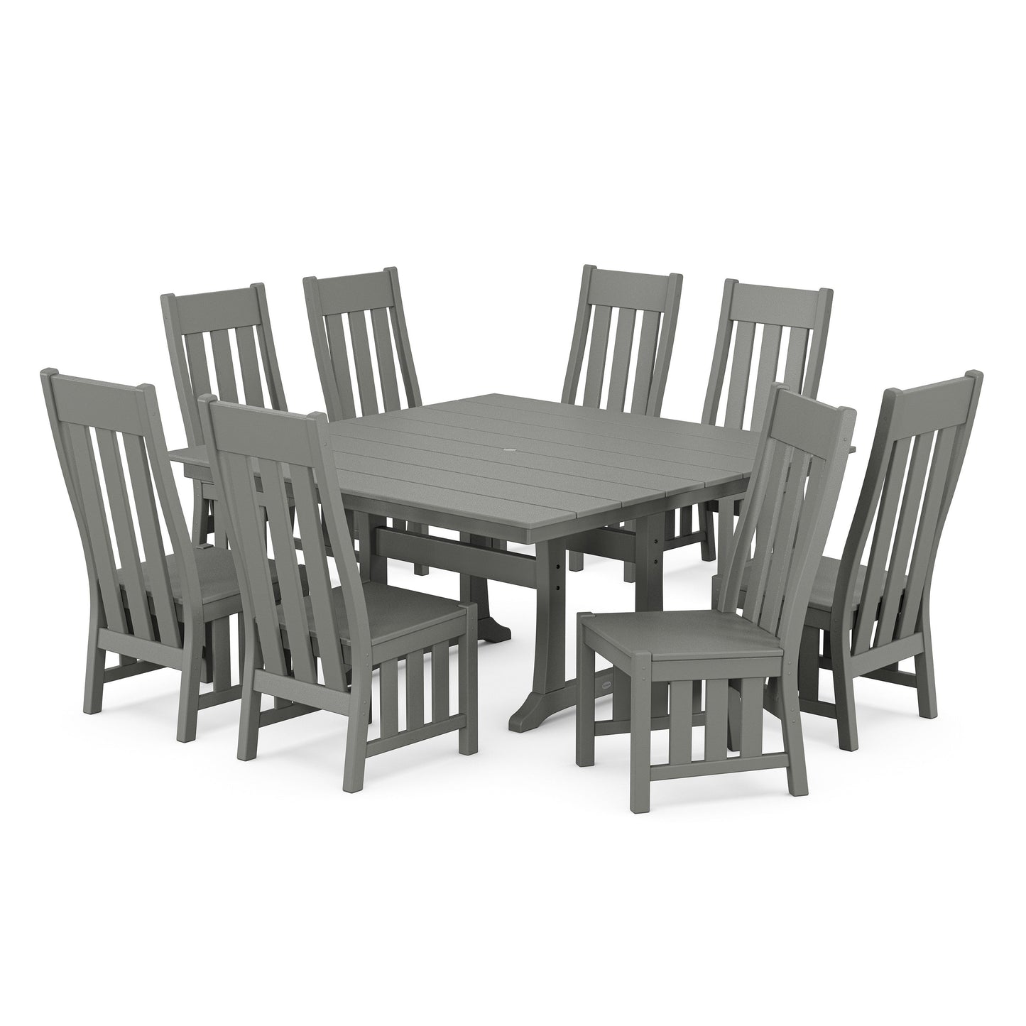 POLYWOOD Acadia Side Chair 9-Piece Square Farmhouse Dining Set with Trestle Legs — Slate Grey