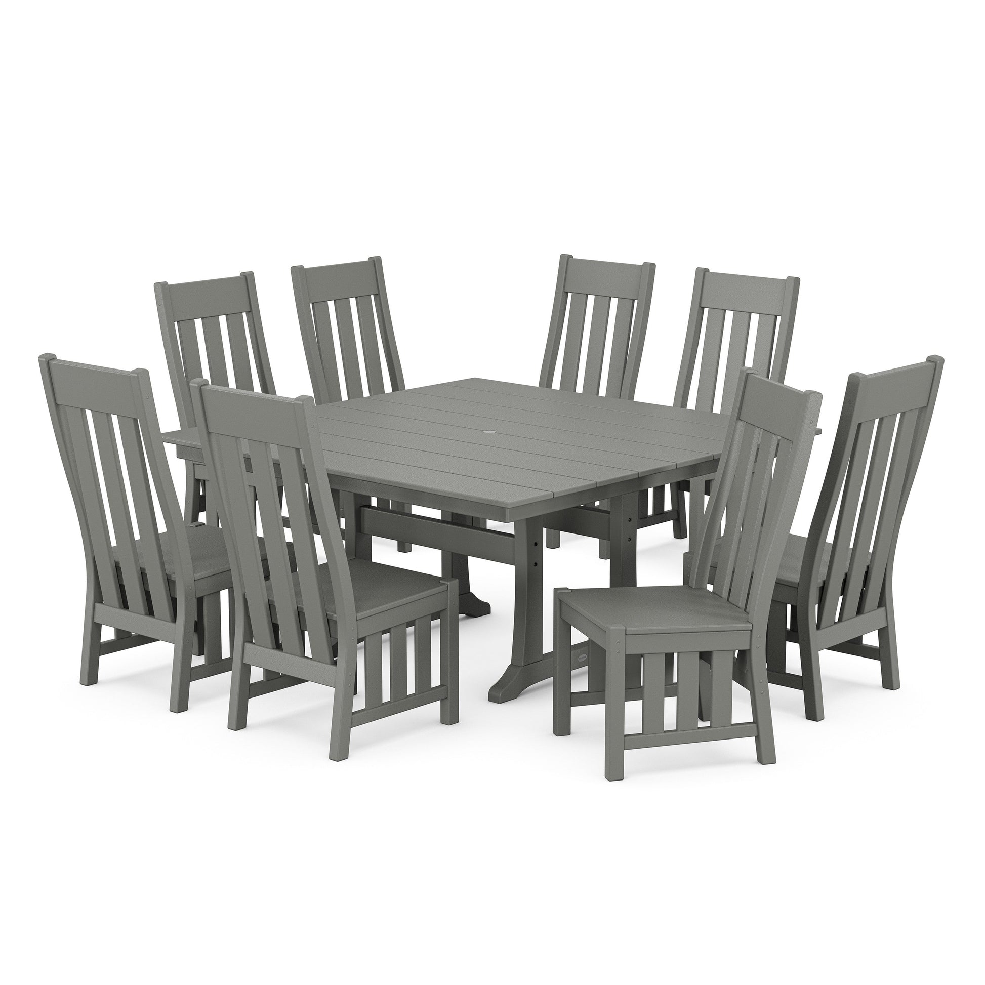 POLYWOOD Acadia Side Chair 9-Piece Square Farmhouse Dining Set with Trestle Legs — Slate Grey