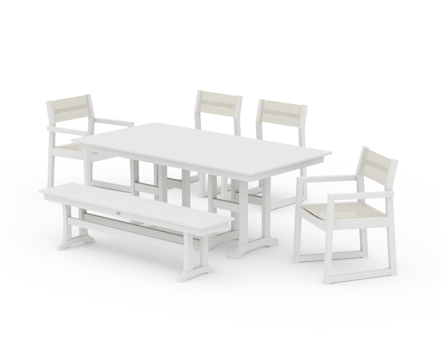 POLYWOOD EDGE Sling 6-Piece Farmhouse Dining Set — Vintage White / Parchment Sling