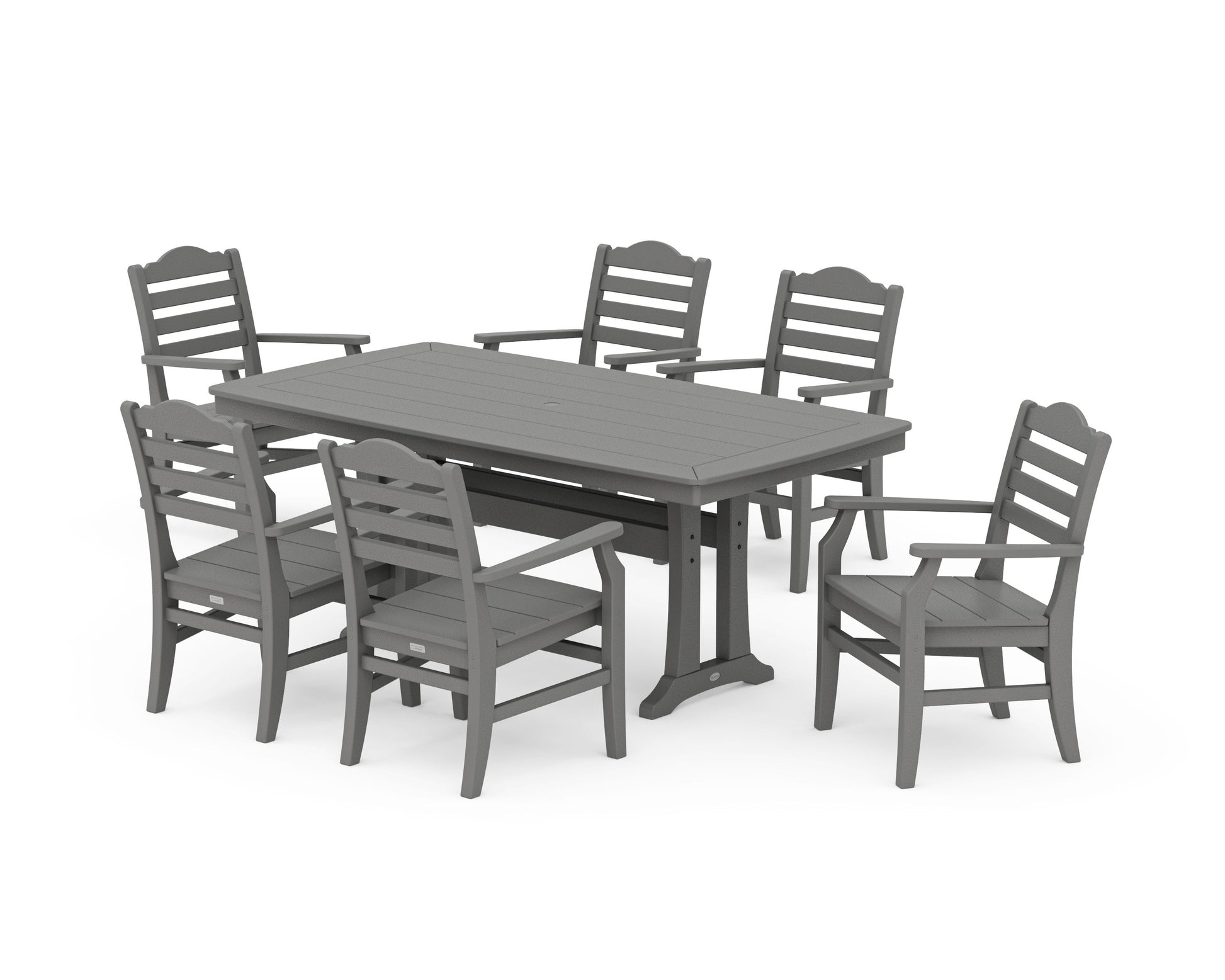 POLYWOOD Savannah Arm Chair 7-Piece Dining Set with Trestle Legs — Slate Grey
