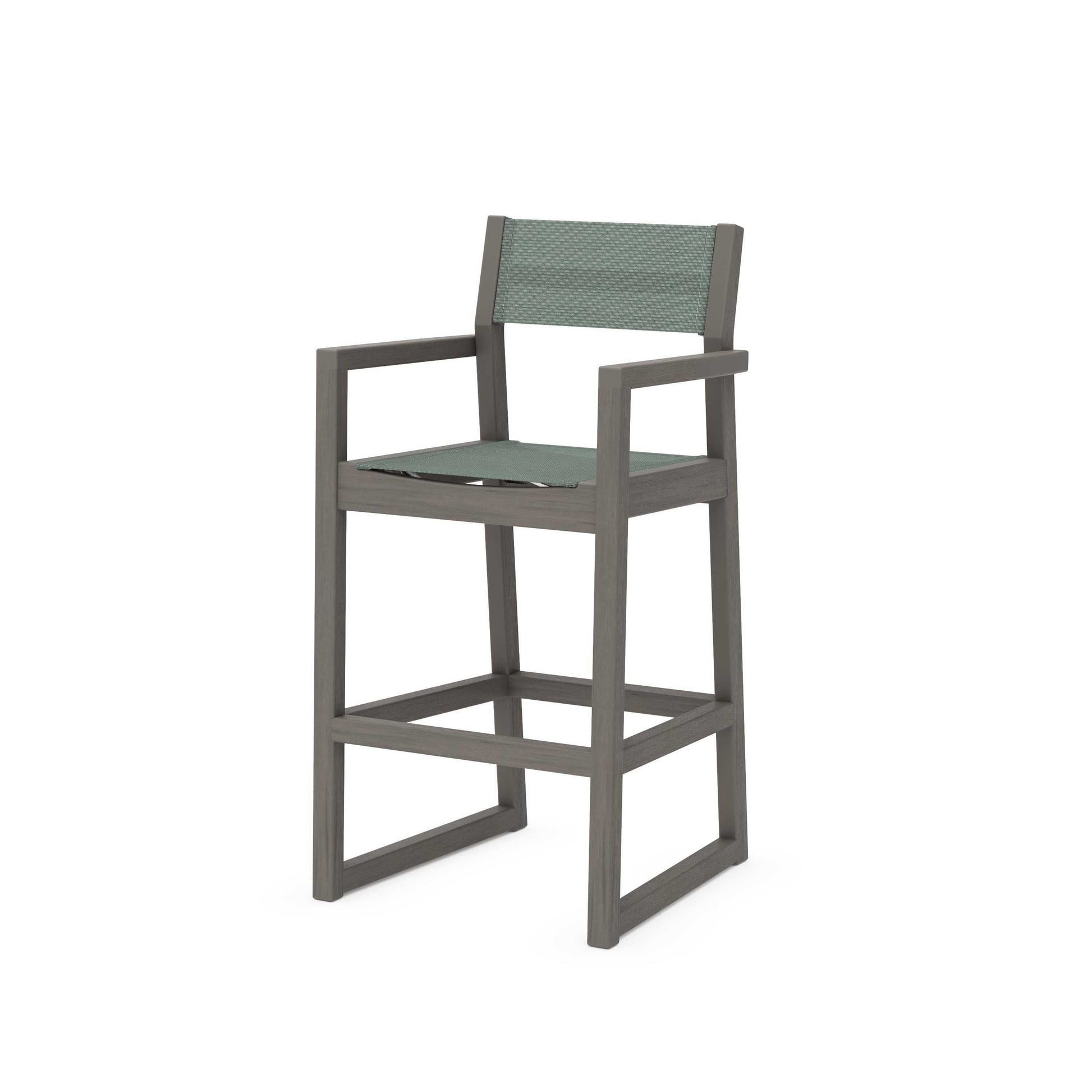 POLYWOOD EDGE Sling Bar Arm Chair — Driftwood / Dupioni Sea Mist Sling