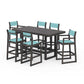POLYWOOD EDGE Sling 7-Piece Bar Table Set — Vintage Coffee / Dupioni Aquamarine Sling