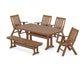 POLYWOOD Vineyard Folding Chair 6-Piece Dining Set with Trestle Legs and Bench — Teak