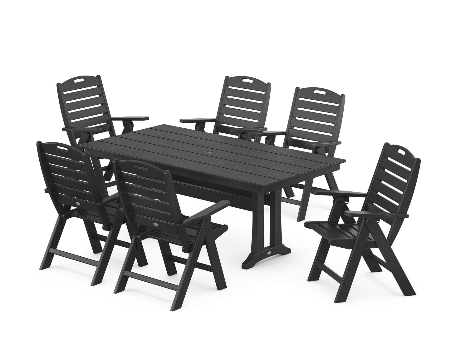 POLYWOOD Nautical Highback 7-Piece Farmhouse Dining Set with Trestle Legs — Black