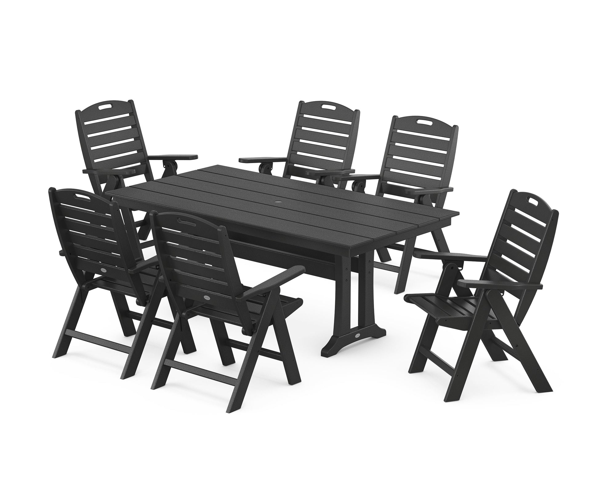 POLYWOOD Nautical Highback 7-Piece Farmhouse Dining Set with Trestle Legs — Black