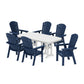 POLYWOOD Nautical Curveback Adirondack 7-Piece Dining Set — Navy / White
