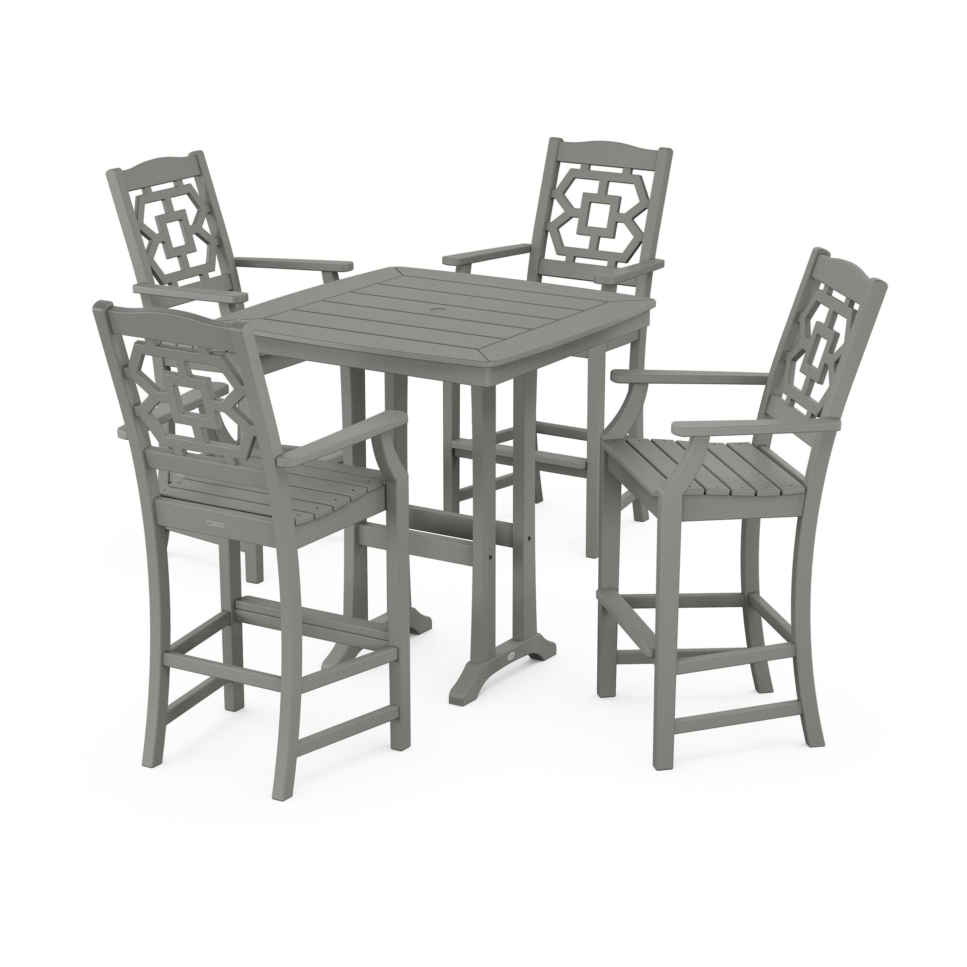 POLYWOOD Chinoiserie 5-Piece Bar Set with Trestle Legs — Slate Grey