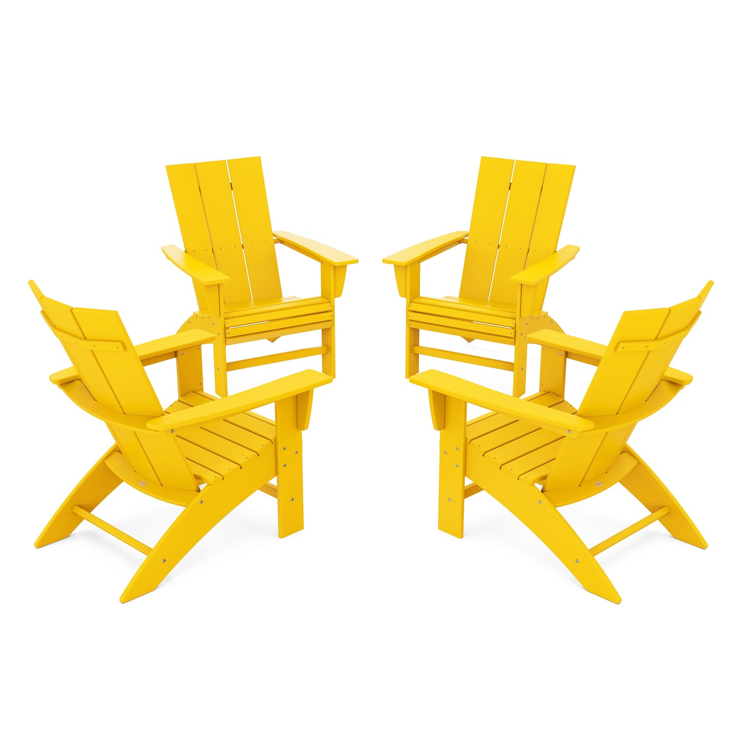 POLYWOOD 4-Piece Modern Curveback Adirondack Conversation Set — Lemon