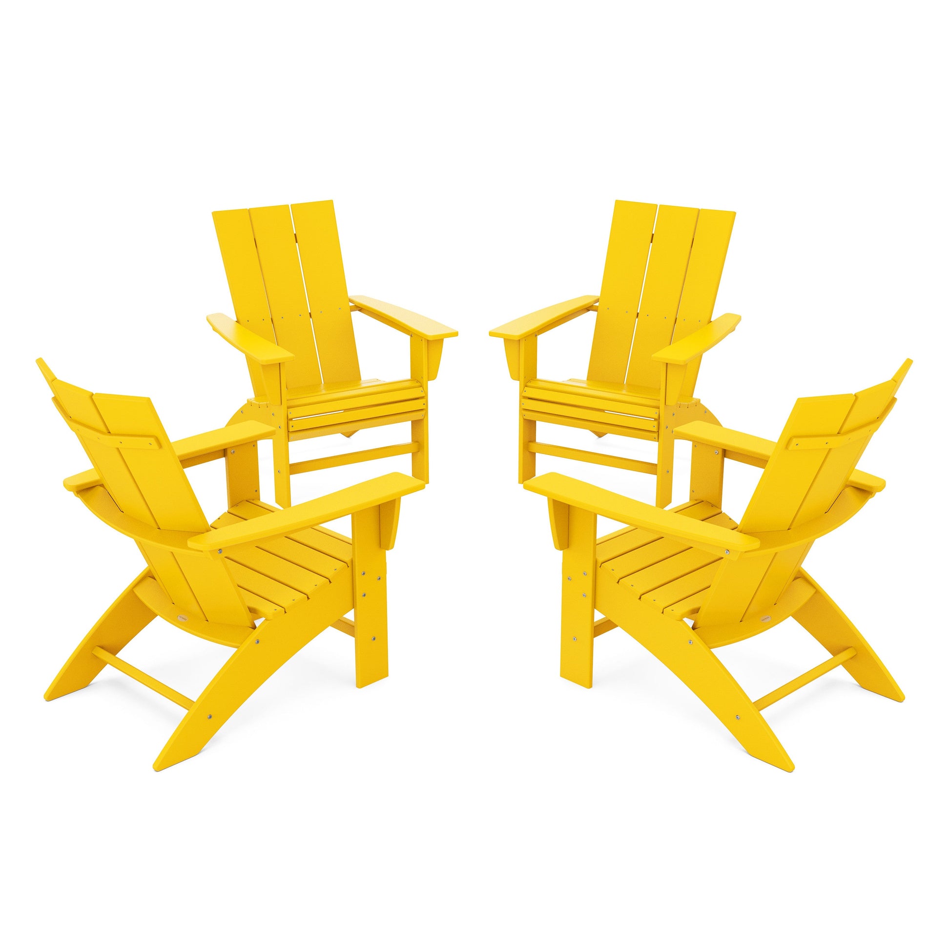 POLYWOOD 4-Piece Modern Curveback Adirondack Conversation Set — Lemon