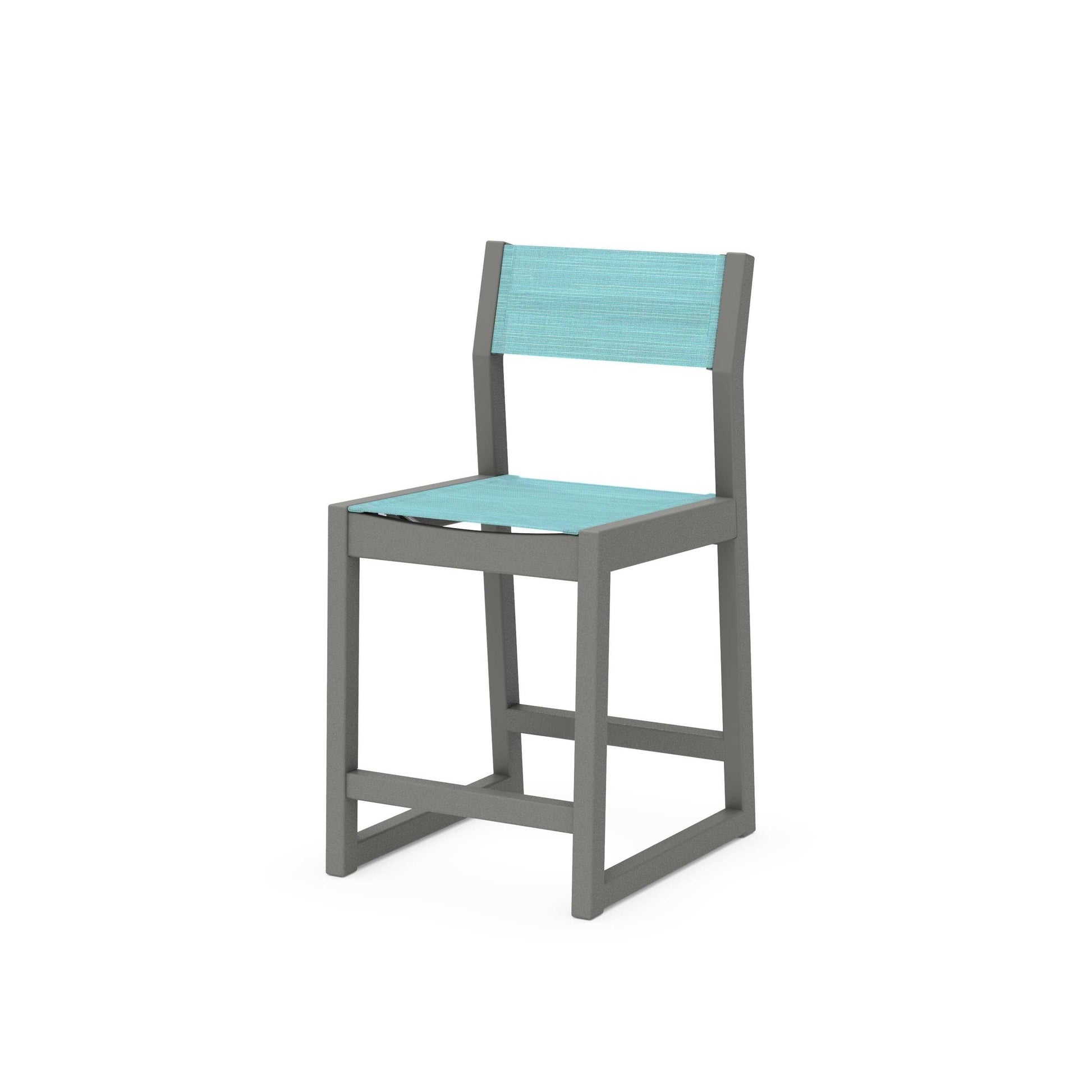 POLYWOOD EDGE Sling Counter Side Chair — Slate Grey / Dupioni Aquamarine Sling