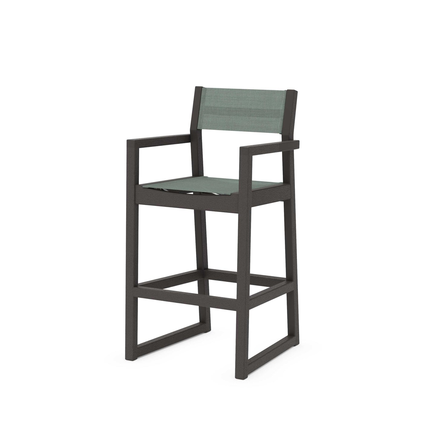 POLYWOOD EDGE Sling Bar Arm Chair — Vintage Coffee / Dupioni Sea Mist Sling