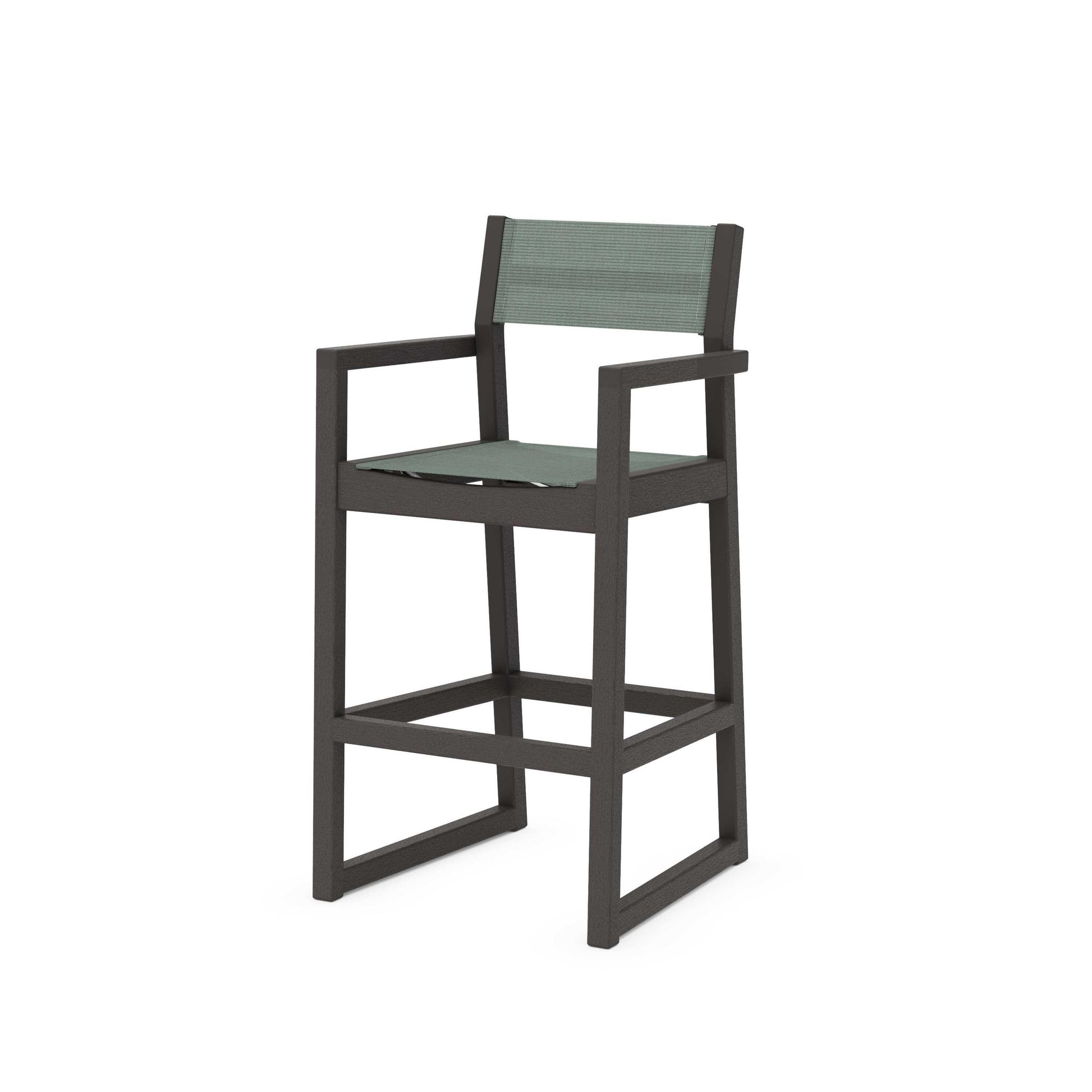 POLYWOOD EDGE Sling Bar Arm Chair — Vintage Coffee / Dupioni Sea Mist Sling
