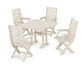 POLYWOOD Captain Folding Chair 5-Piece Farmhouse Dining Set With Trestle Legs — Sand