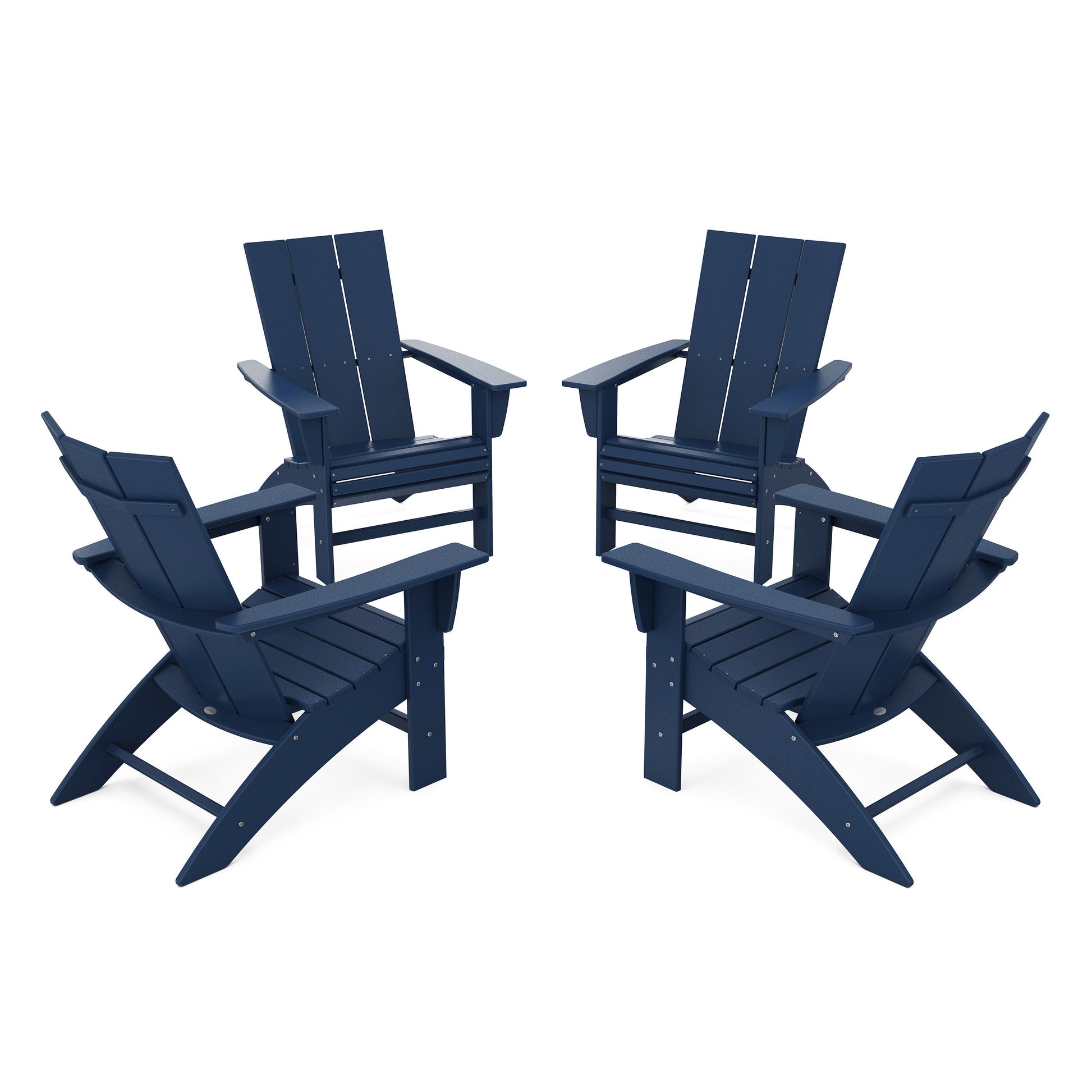 POLYWOOD 4-Piece Modern Curveback Adirondack Conversation Set — Navy