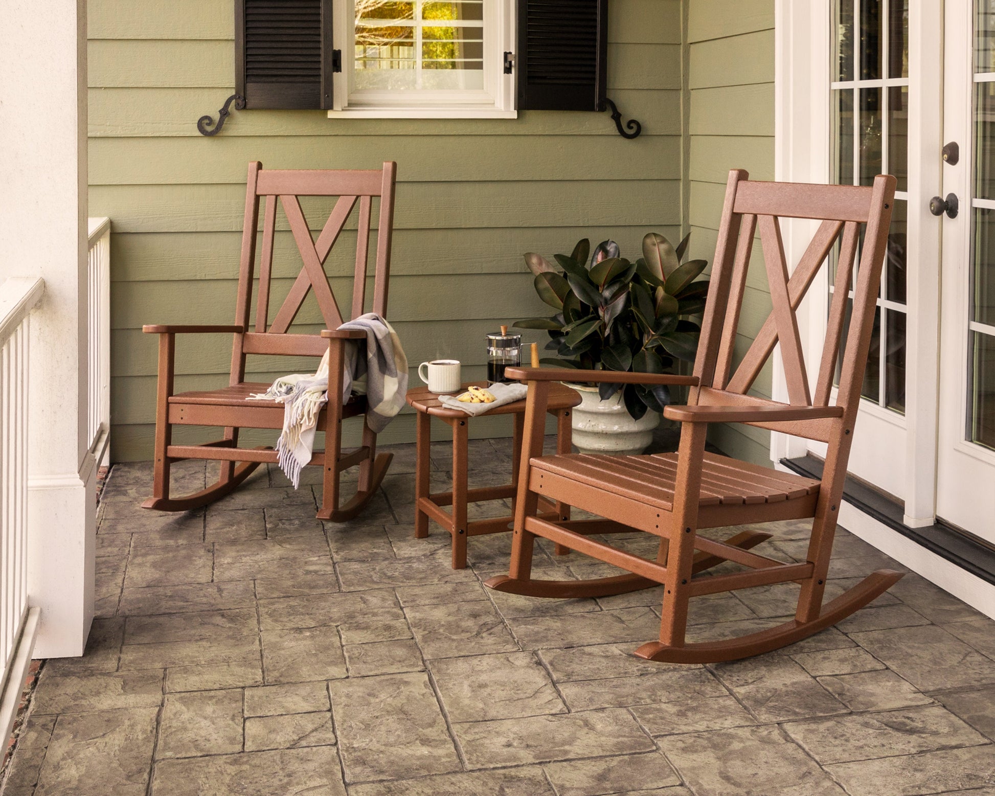 POLYWOOD Braxton 3-Piece Porch Rocking Chair Set