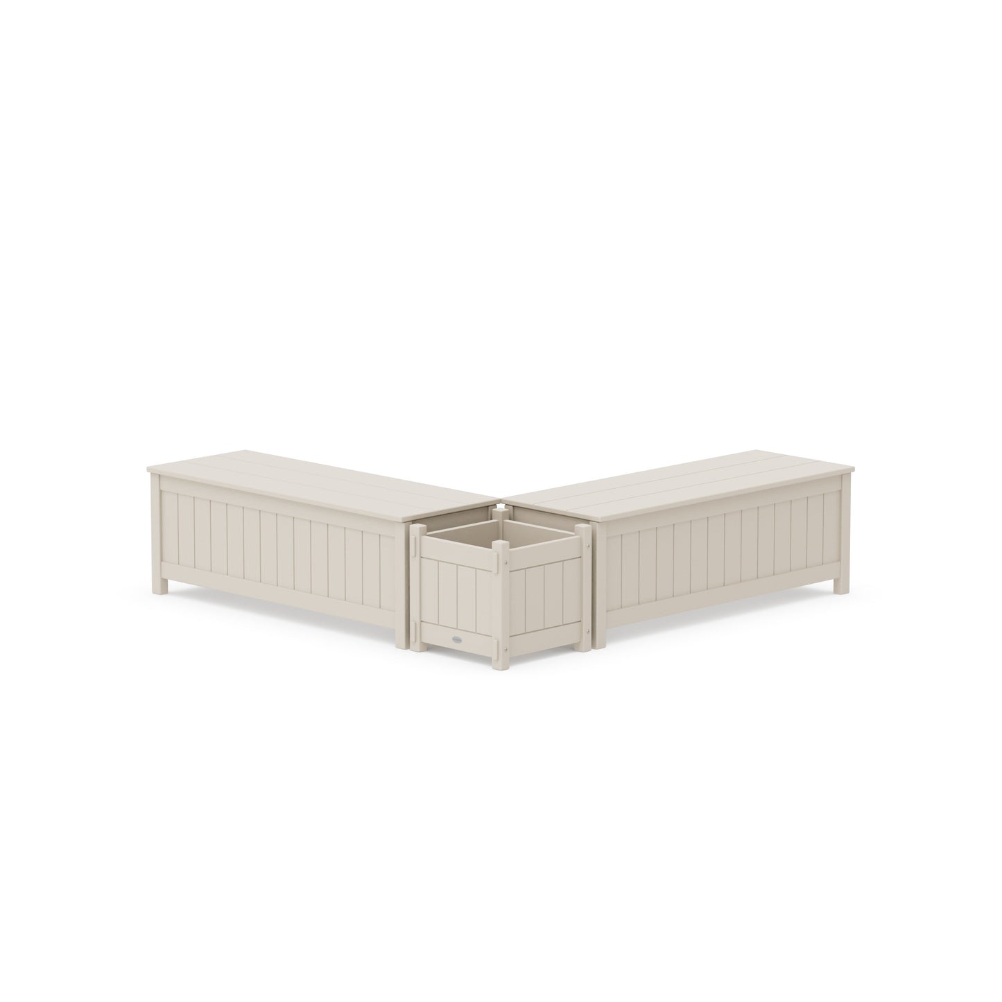 POLYWOOD 48" Vineyard L- Shaped Planter Storage Bench Set — Sand