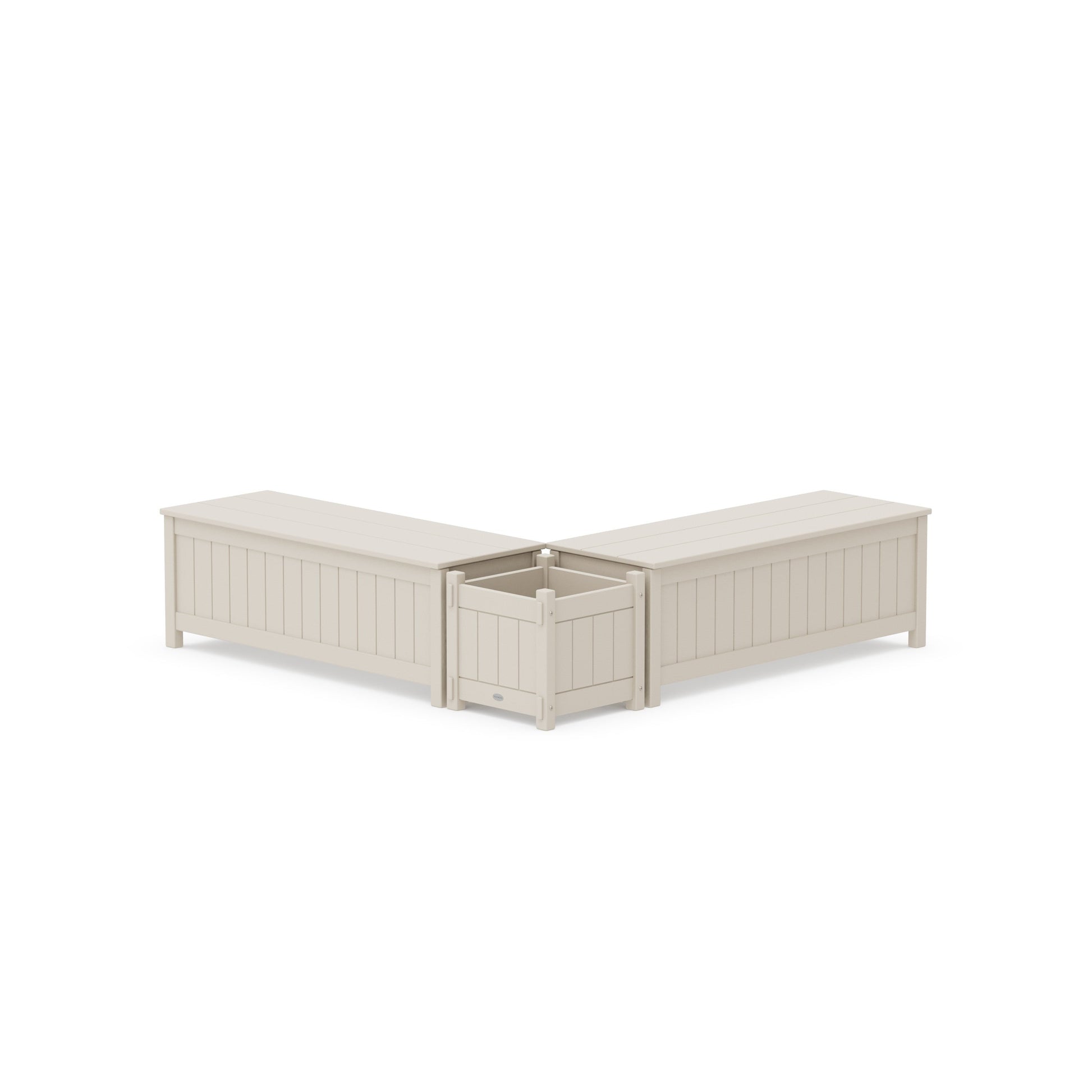POLYWOOD 48" Vineyard L- Shaped Planter Storage Bench Set — Sand
