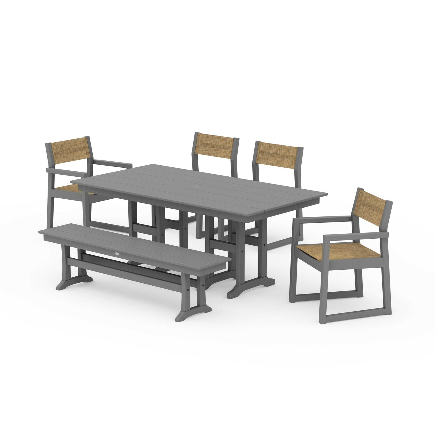 POLYWOOD EDGE Sling 6-Piece Farmhouse Dining Set — Slate Grey / Burlap Sling