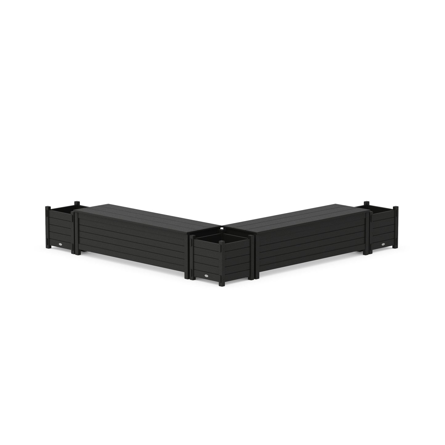 POLYWOOD 60" Nautical L- Shaped Planter Storage Bench Corner Set — Black