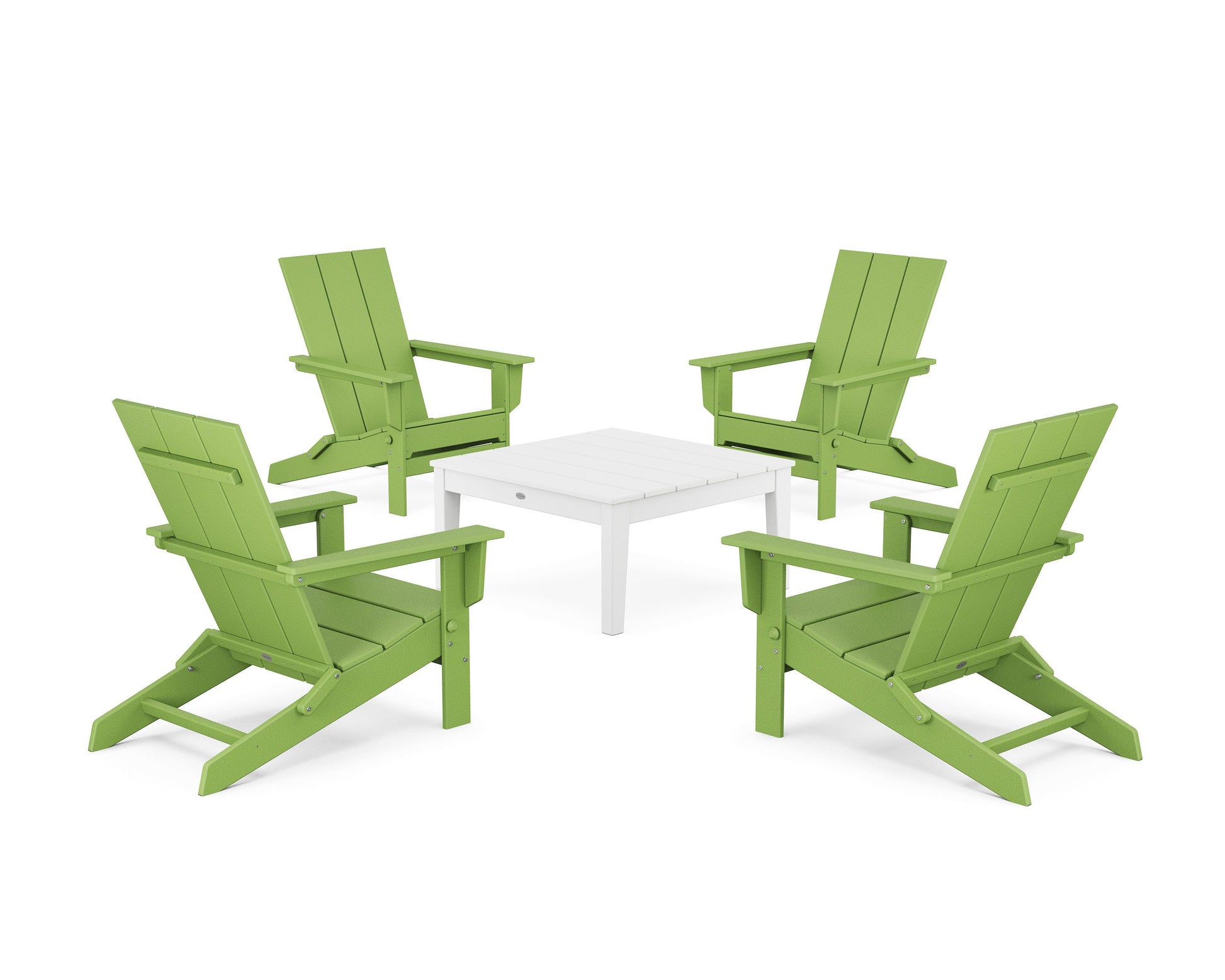 POLYWOOD 5-Piece Modern Studio Folding Adirondack Chair Conversation Group — Lime / White