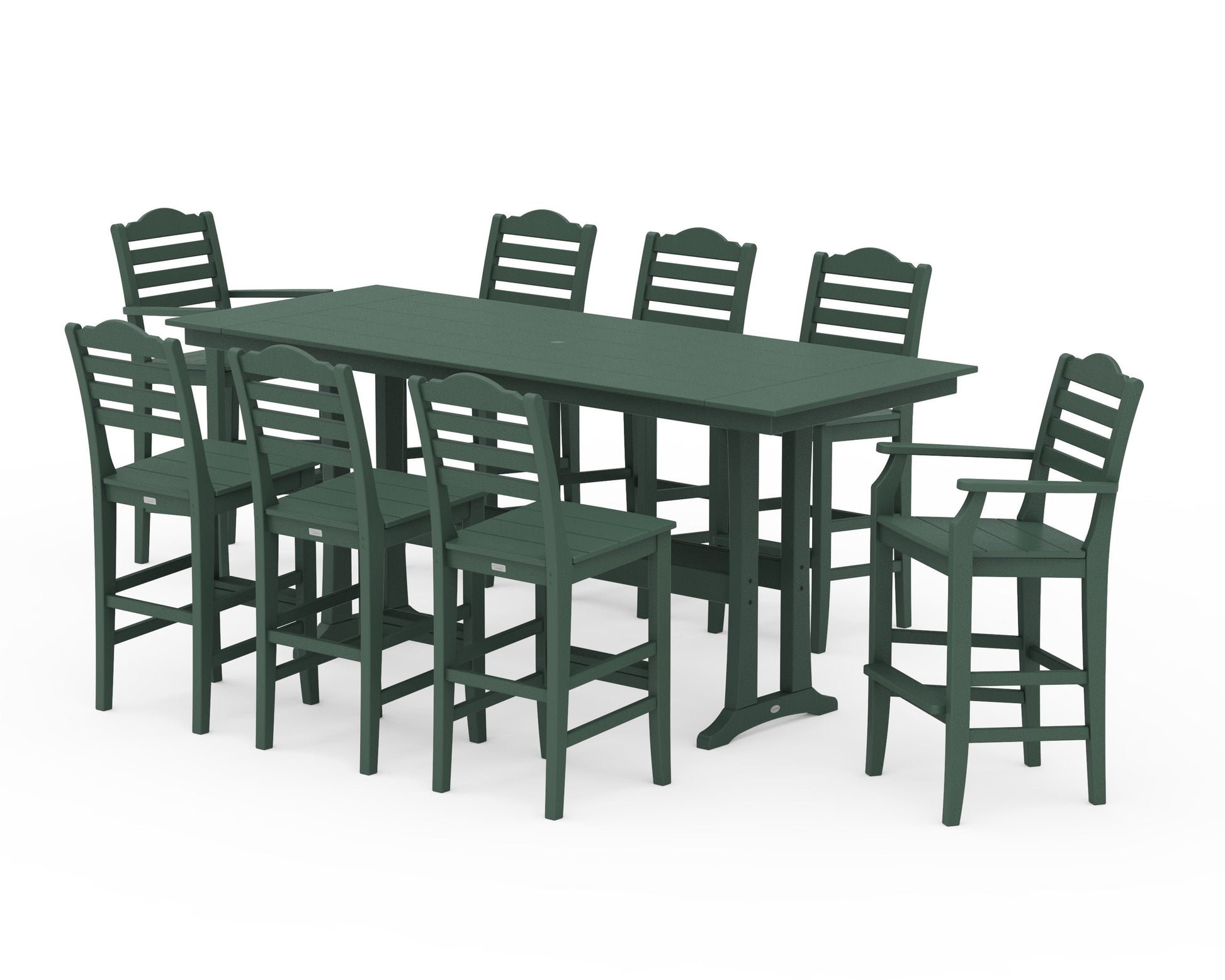 POLYWOOD Savannah 9-Piece Farmhouse Bar Set with Trestle Legs — Green